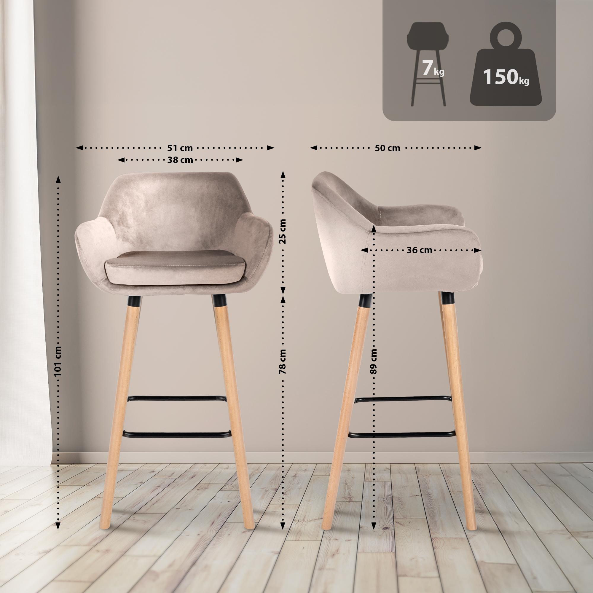 2er Set Barhocker Grant Samt, creme