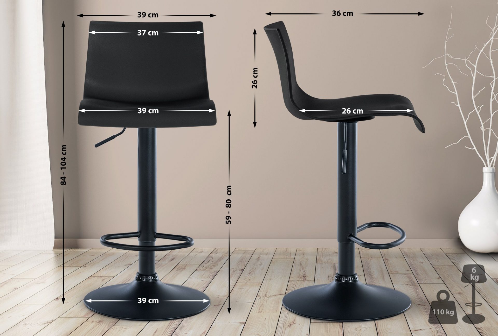 2er Set Barhocker Branford Kunststoff, schwarz