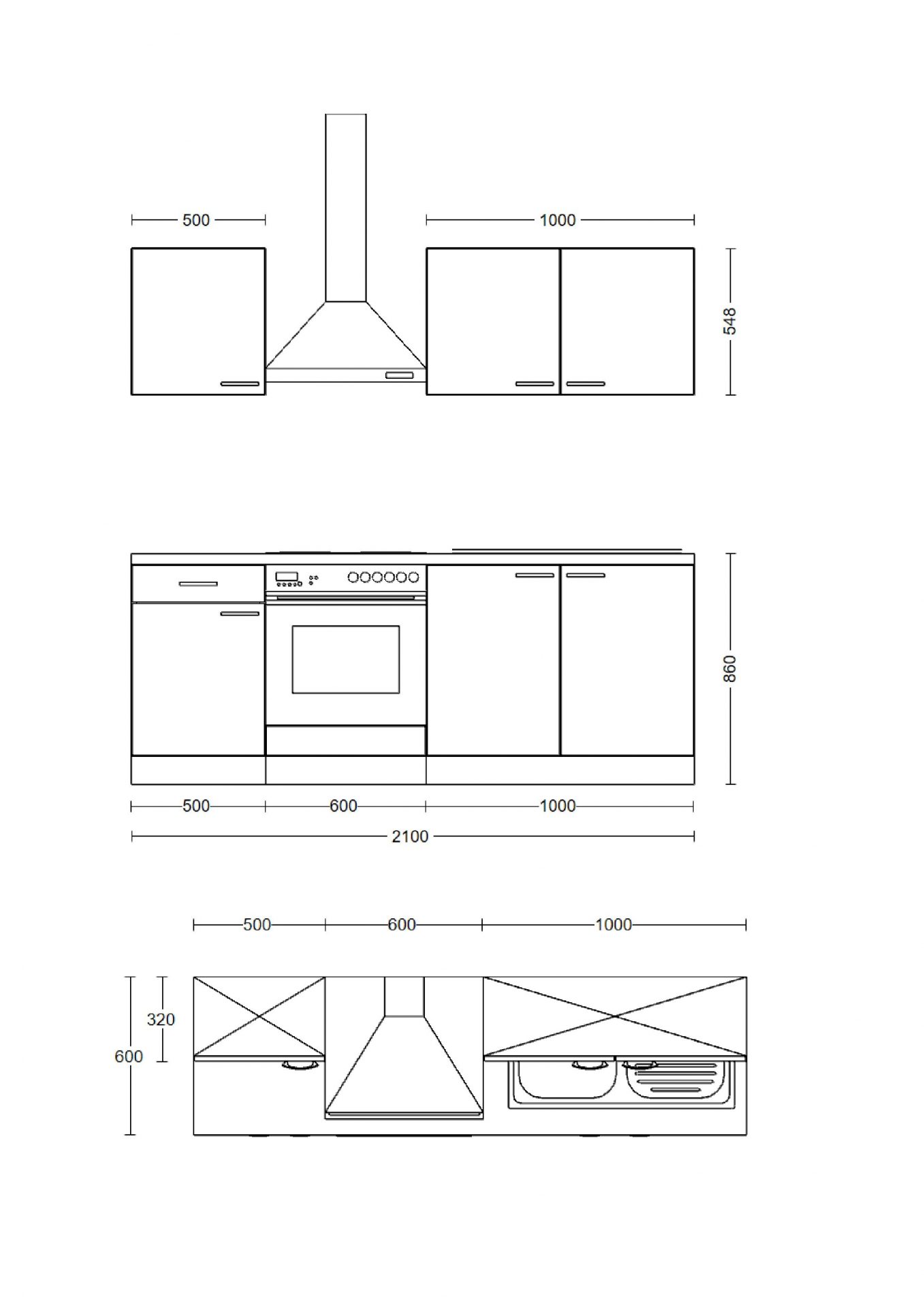 Küchenzeile VITA 210 cm mit E-Geräten