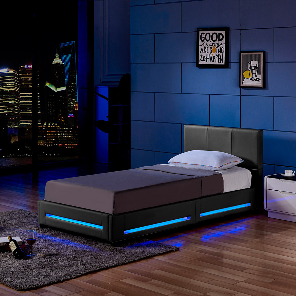 LED Bett ASTEROID mit Matratze – 90 x 200 cm Dunkelgrau