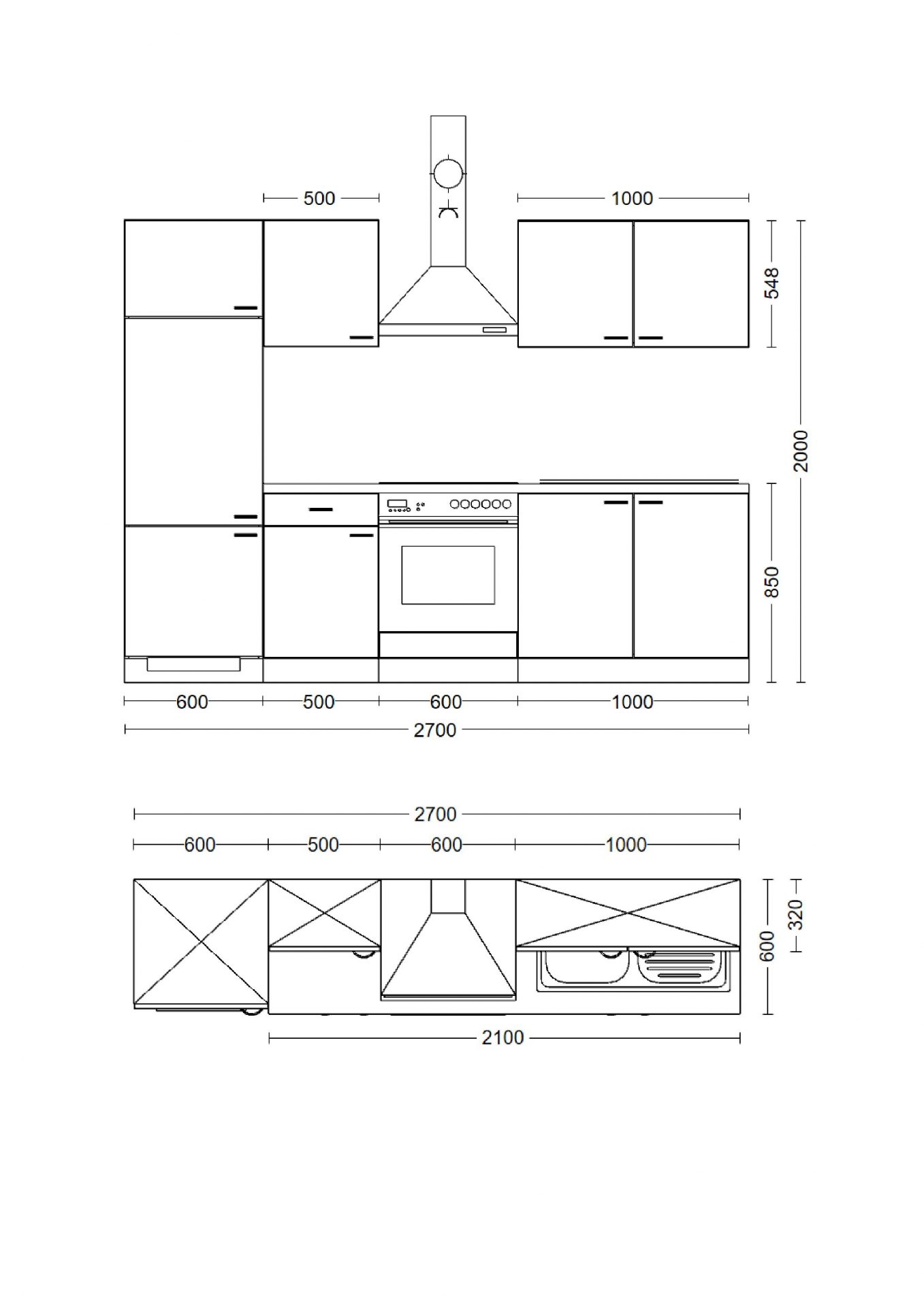 Küchenzeile Capri 270 cm mit E-Geräten