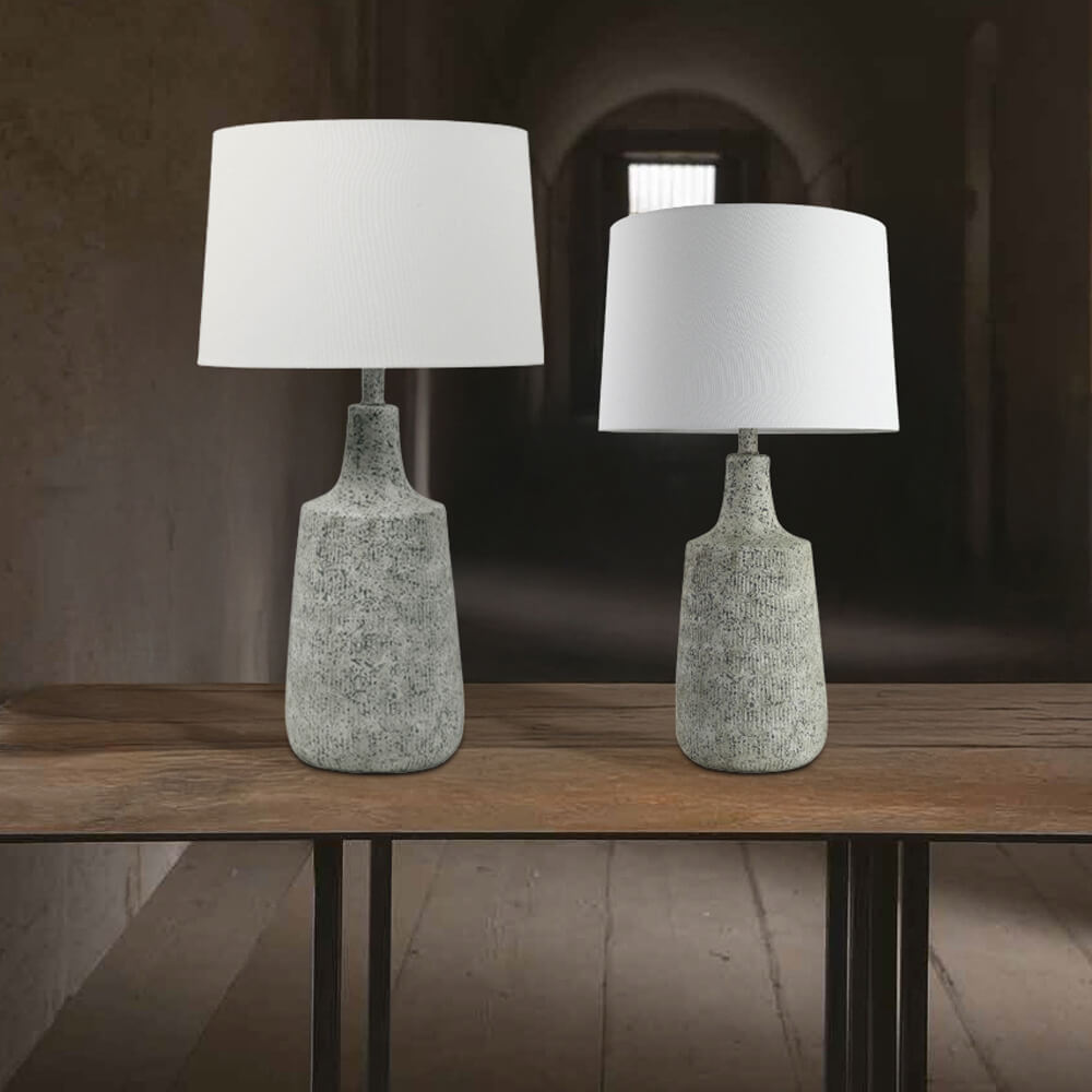 Große Tischlampe in Steinoptik CARO - Weiß
