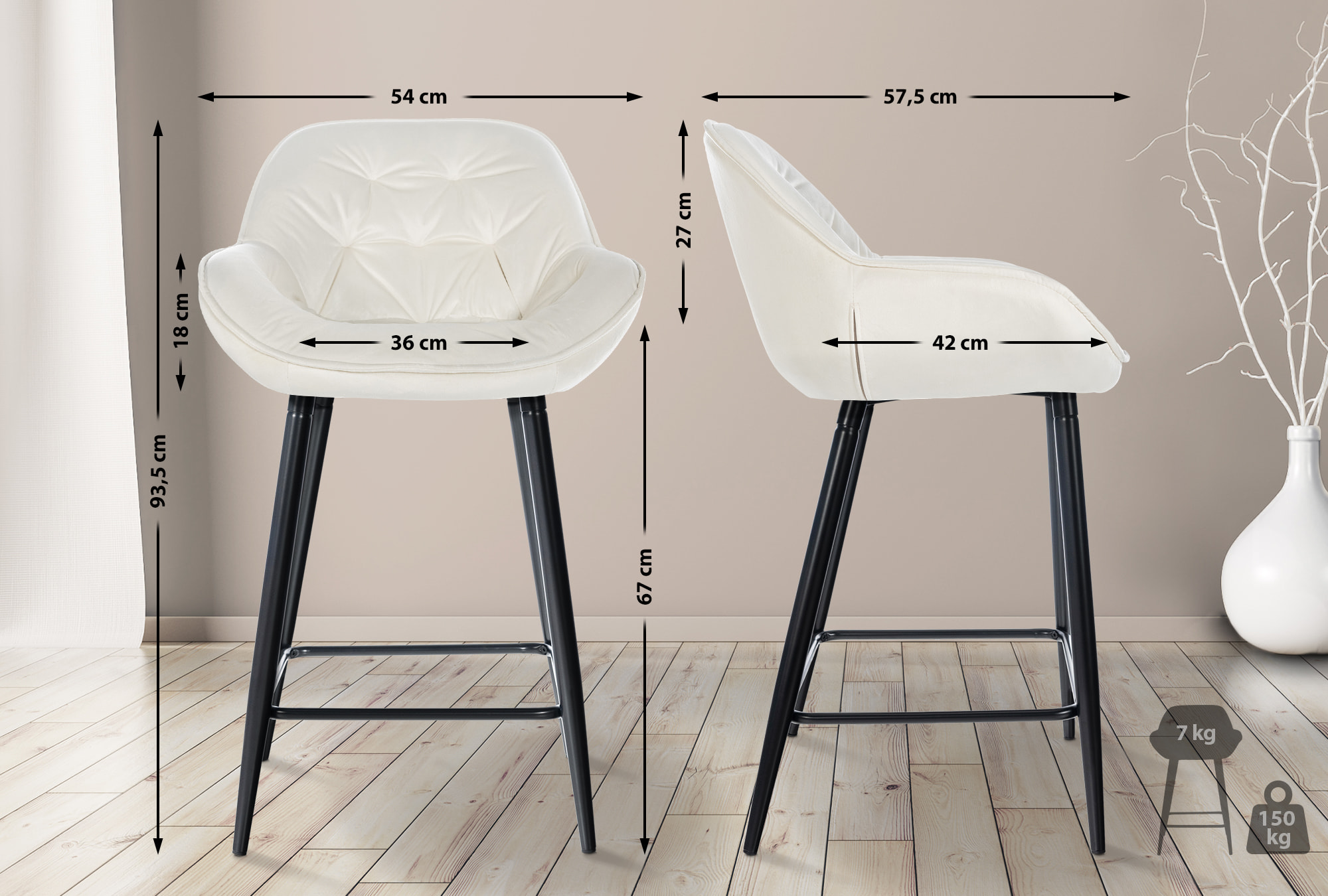Barhocker Gibson Samt, creme