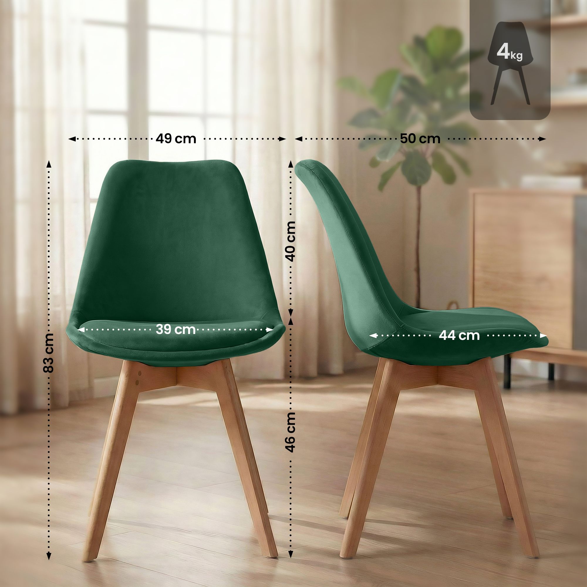 4er Set Stuhl Linares Samt, grün