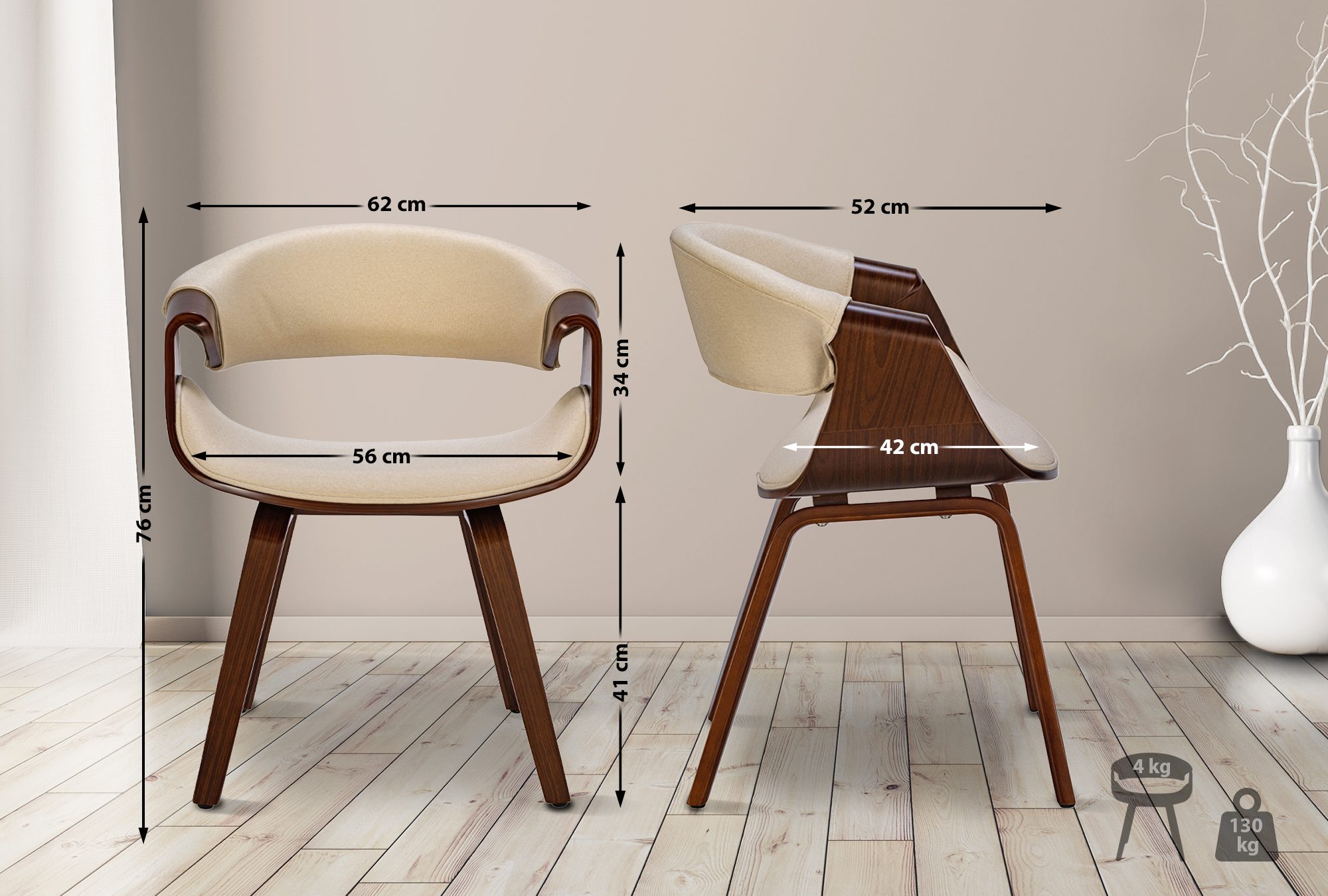 Esszimmerstuhl Foley Stoff, walnuss/creme