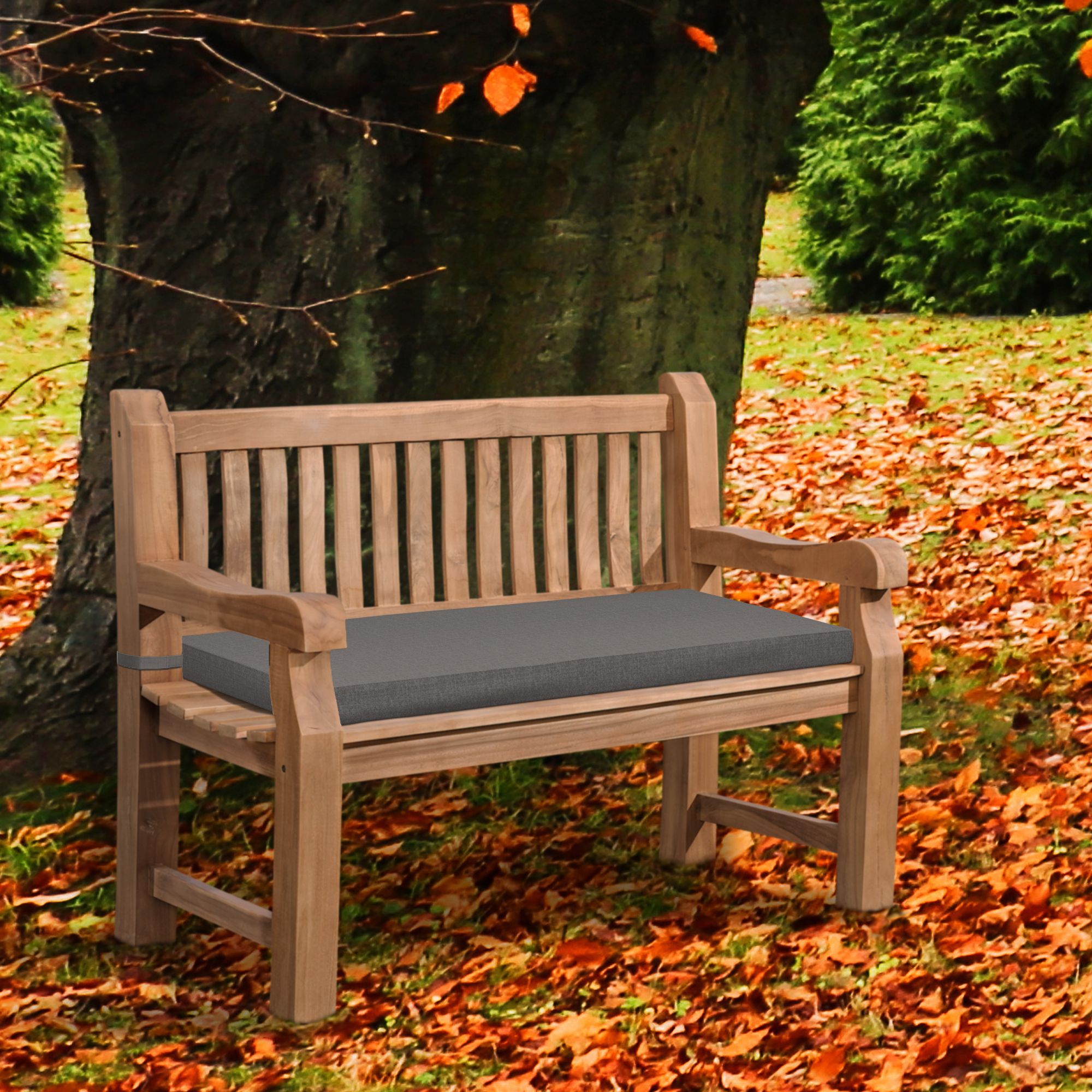 Teakbank Daxon mit Sitzkissen 120 cm, dunkelgrau