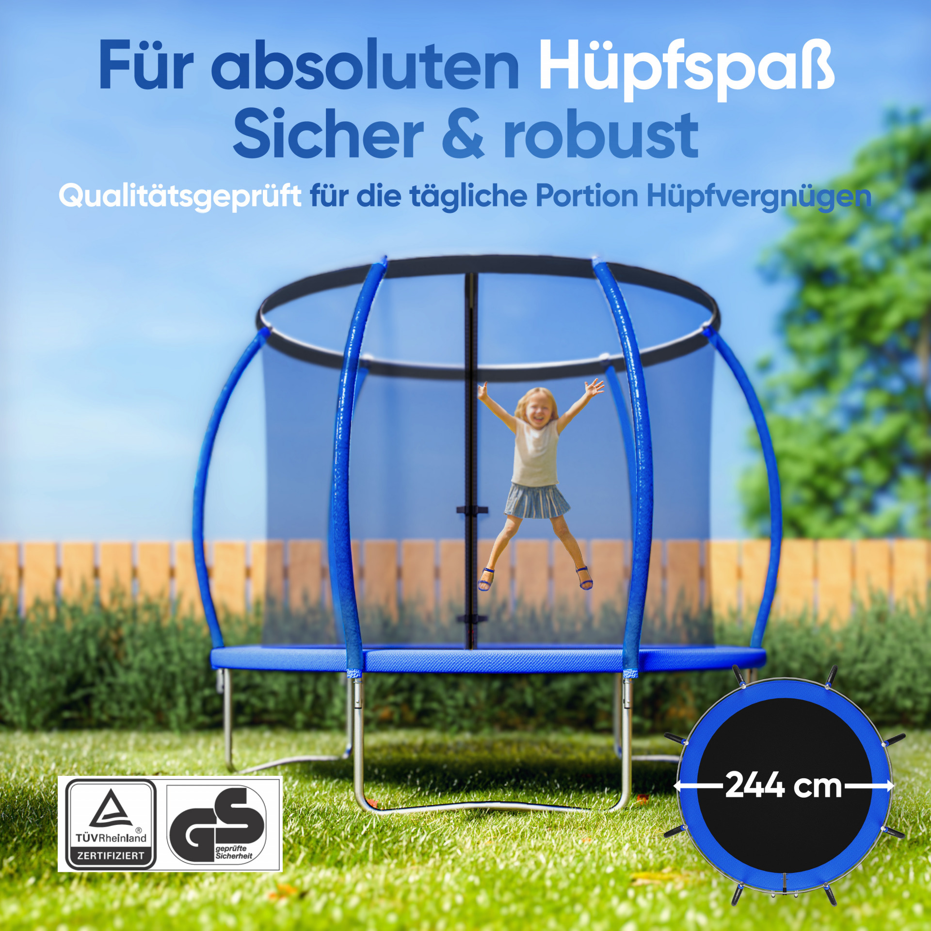 Trampolin Ø244cm Sicherheitsnetz innen TÜV GS