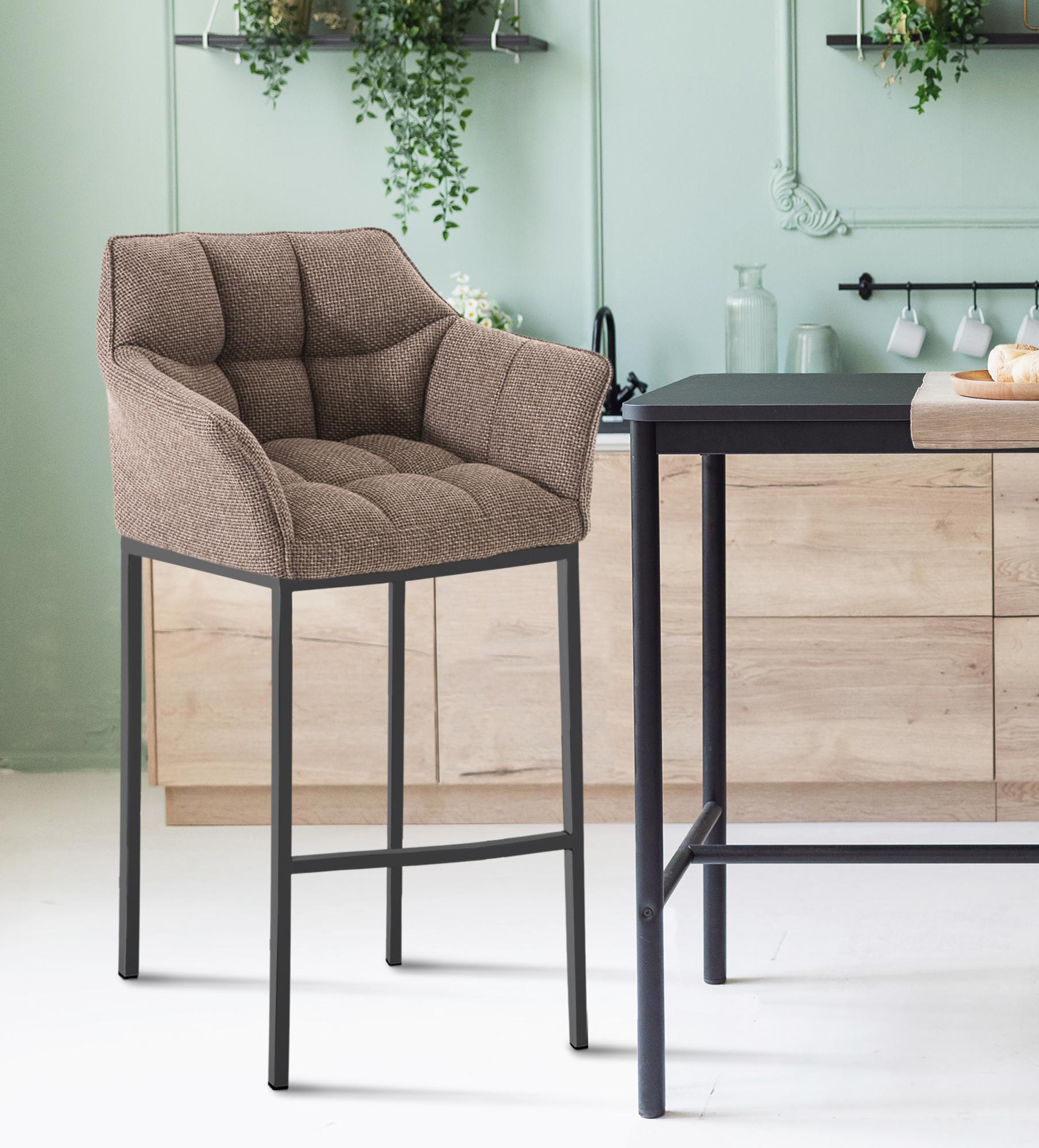 Barhocker Damaso B Stoff mit 4-Fuß Gestell, terrabraun
