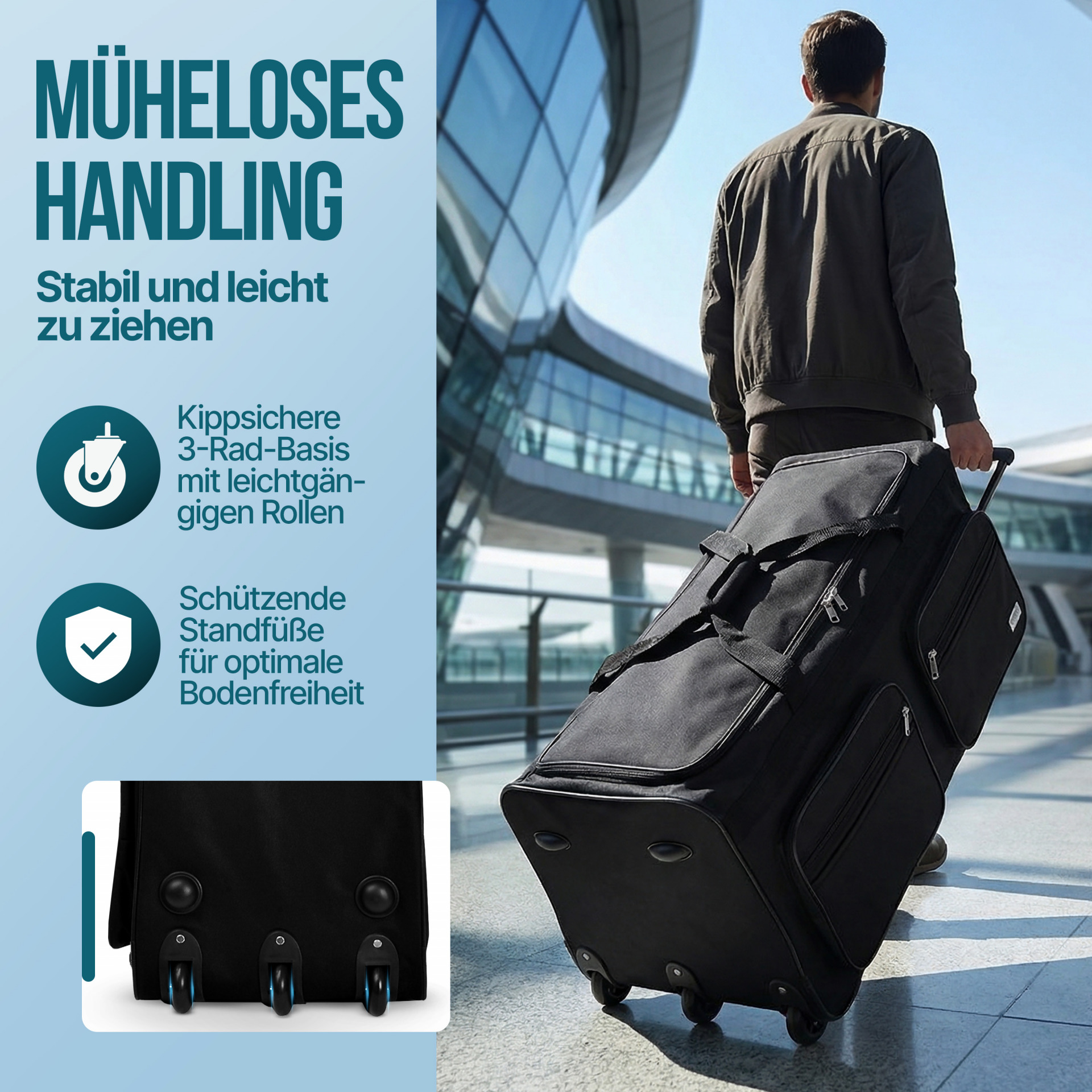 XXL Reisetasche mit Trolleyfunktion 160L schwarz