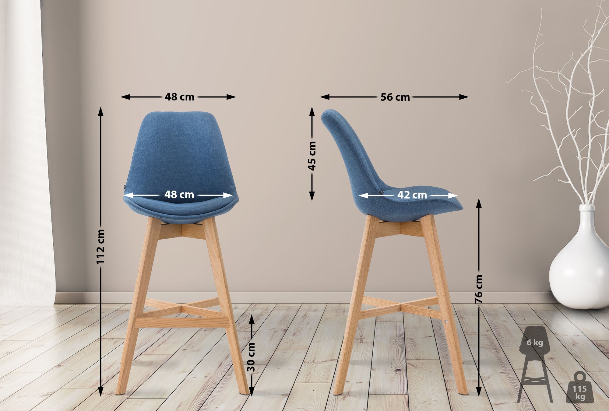 Barhocker Cannes Stoff Natura, blau