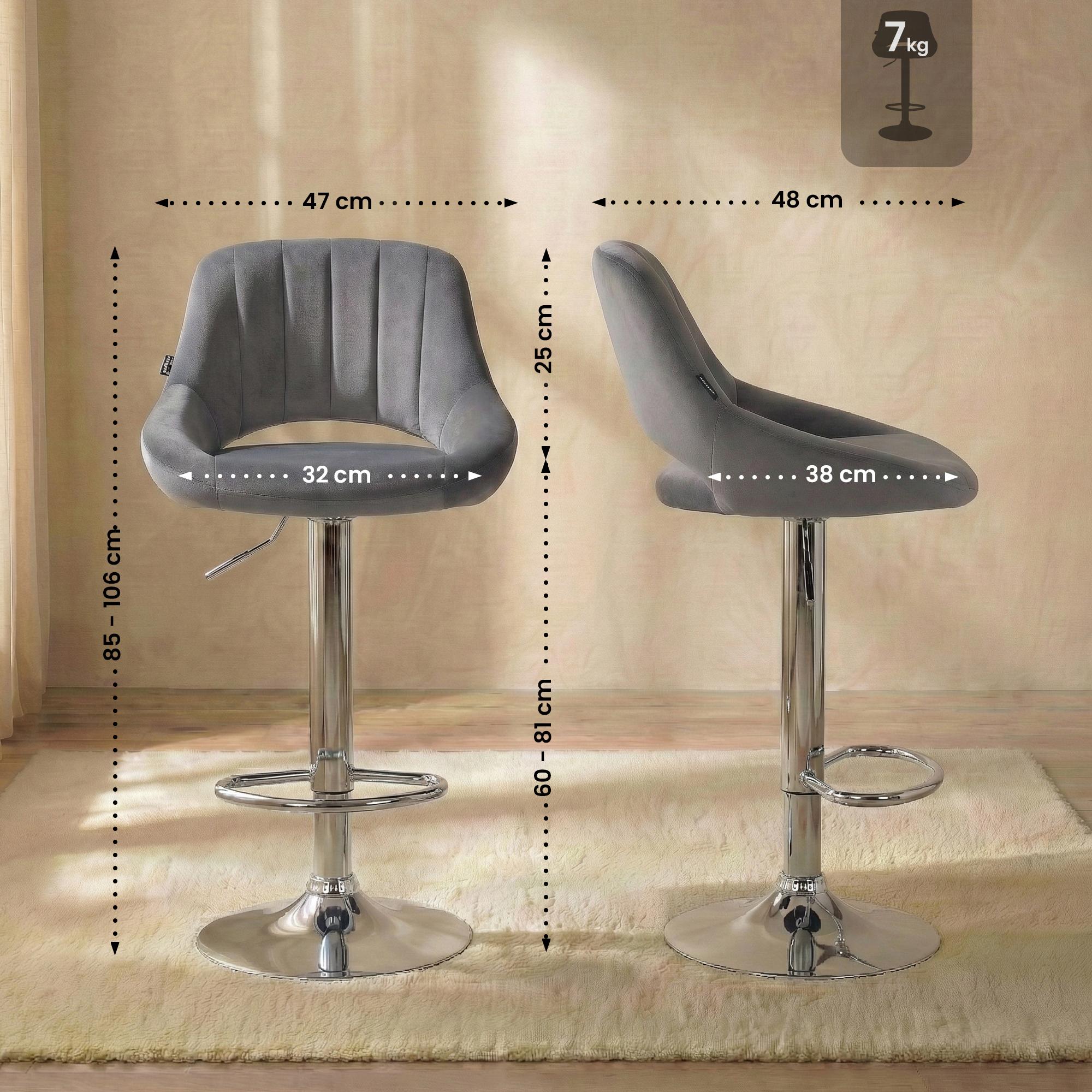 2er Set Barhocker Milet Samt C, dunkelgrau