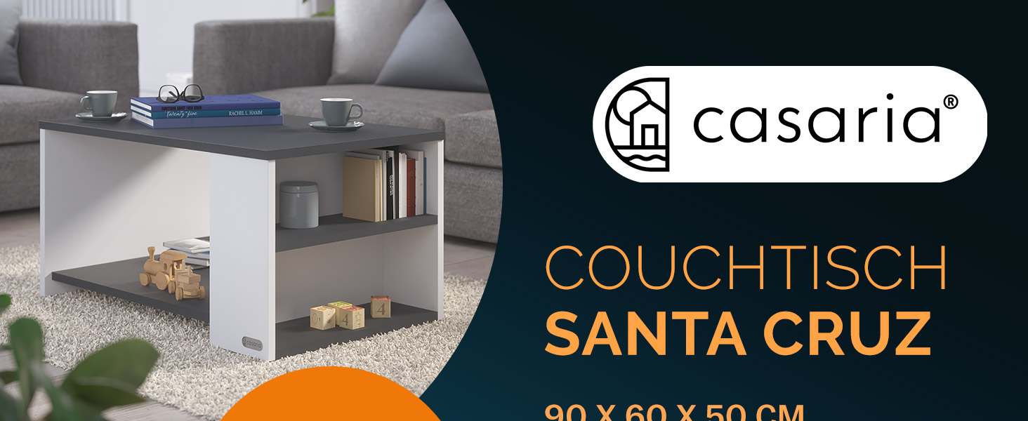 Couchtisch Santa Cruz Weiß/Anthrazit 90x60x50cm