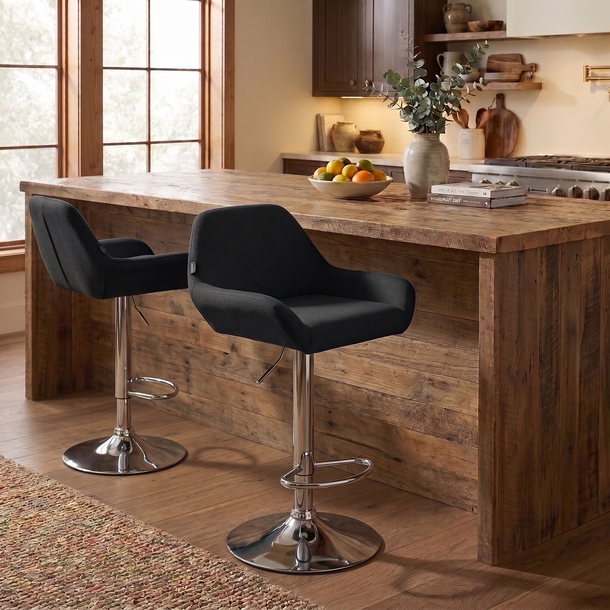 2er Set Barhocker Braga Stoff chrom, schwarz
