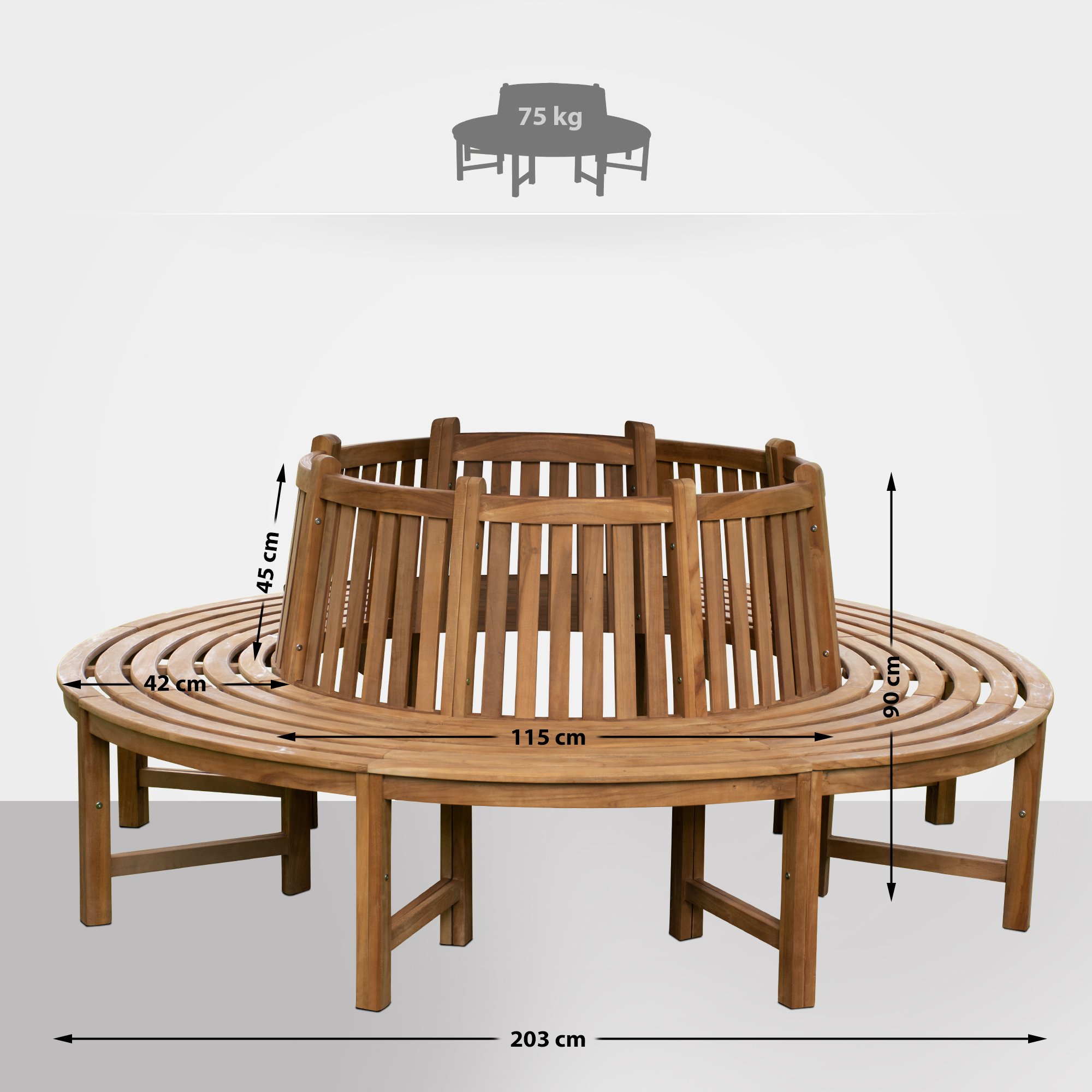 Baumbank Nila 206cm rund mit Rückenlehne, braun