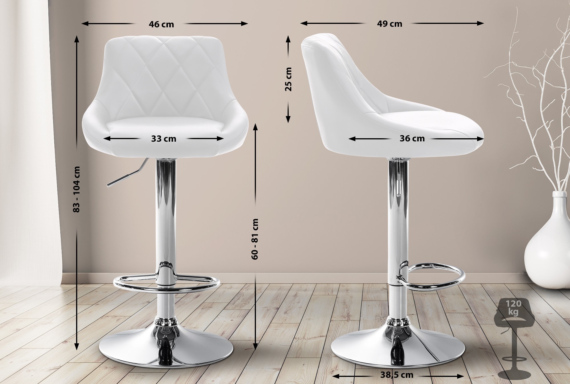 Barhocker Lazio Kunstleder chrom, weiß