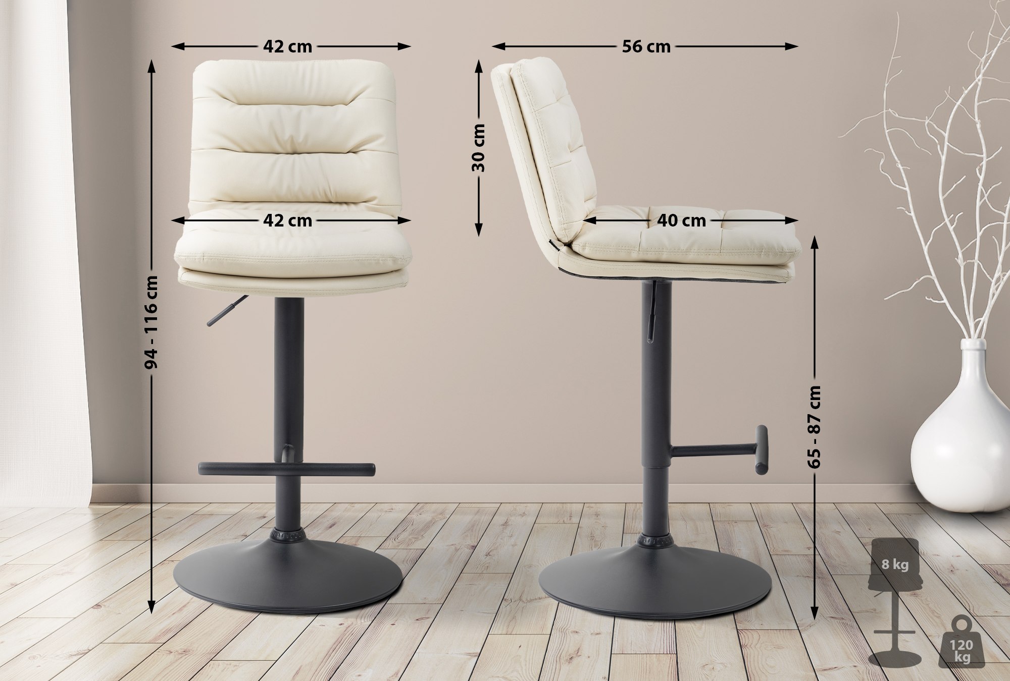 Barhocker Damar Kunstleder schwarz, creme