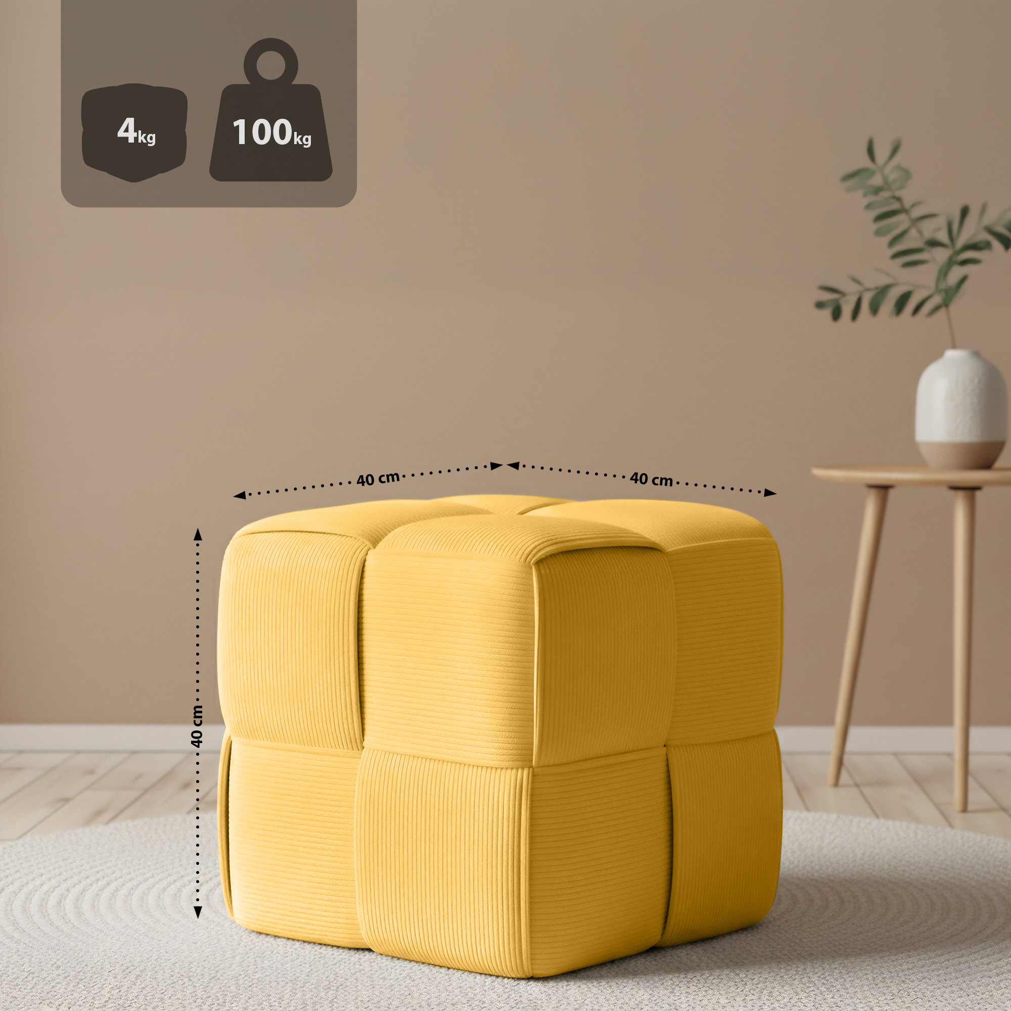 Sitzhocker Forinta Cord, gelb