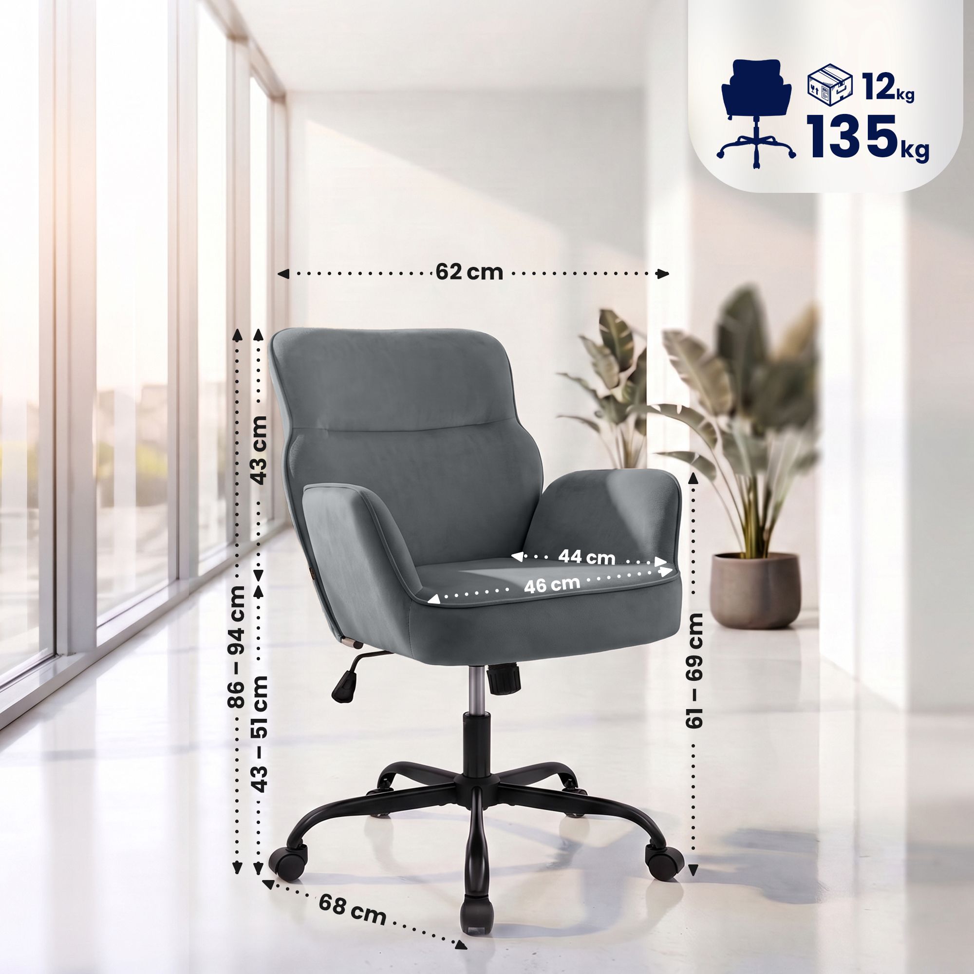 Bürostuhl Amado Samt, grau