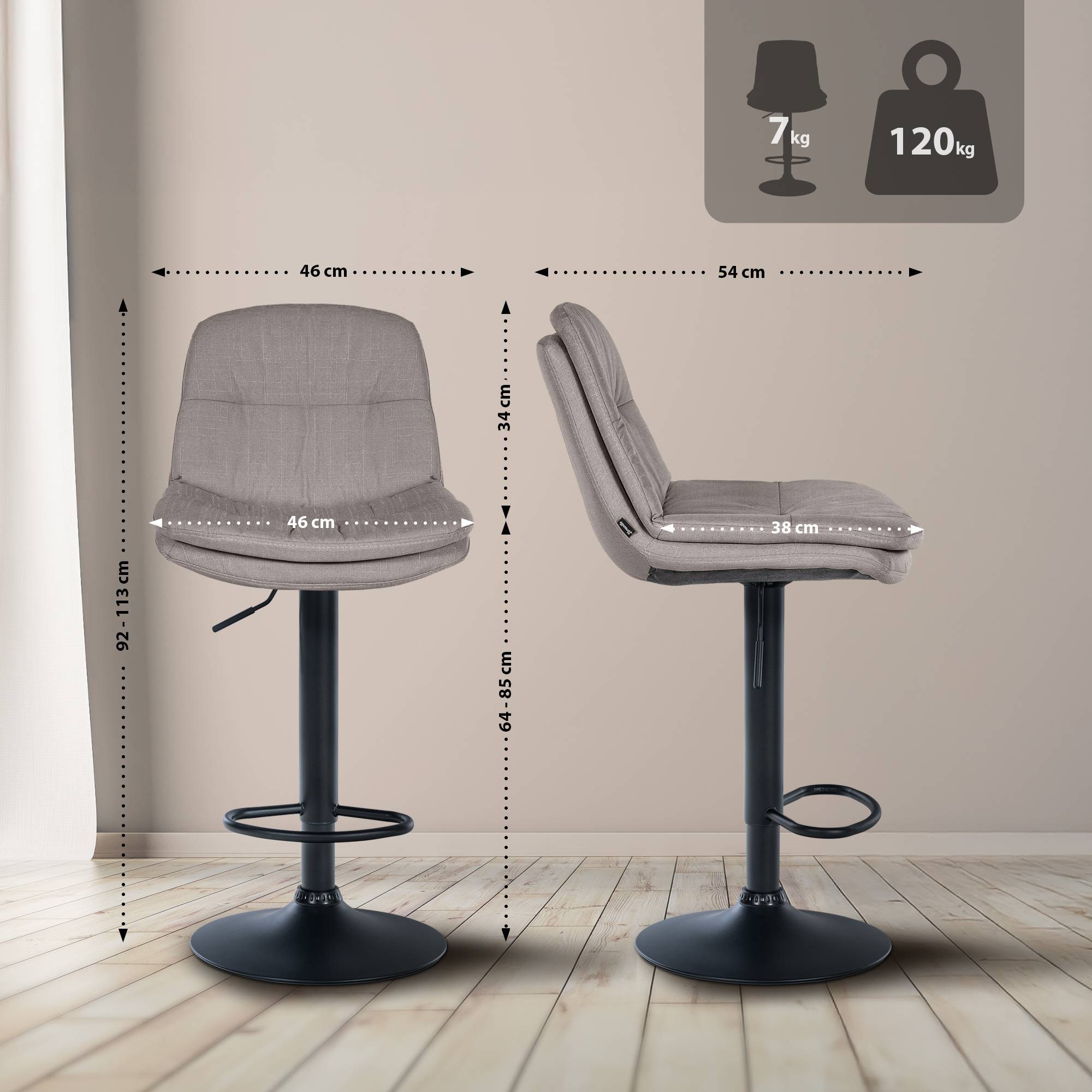 Barhocker Laurel Stoff schwarz, grau