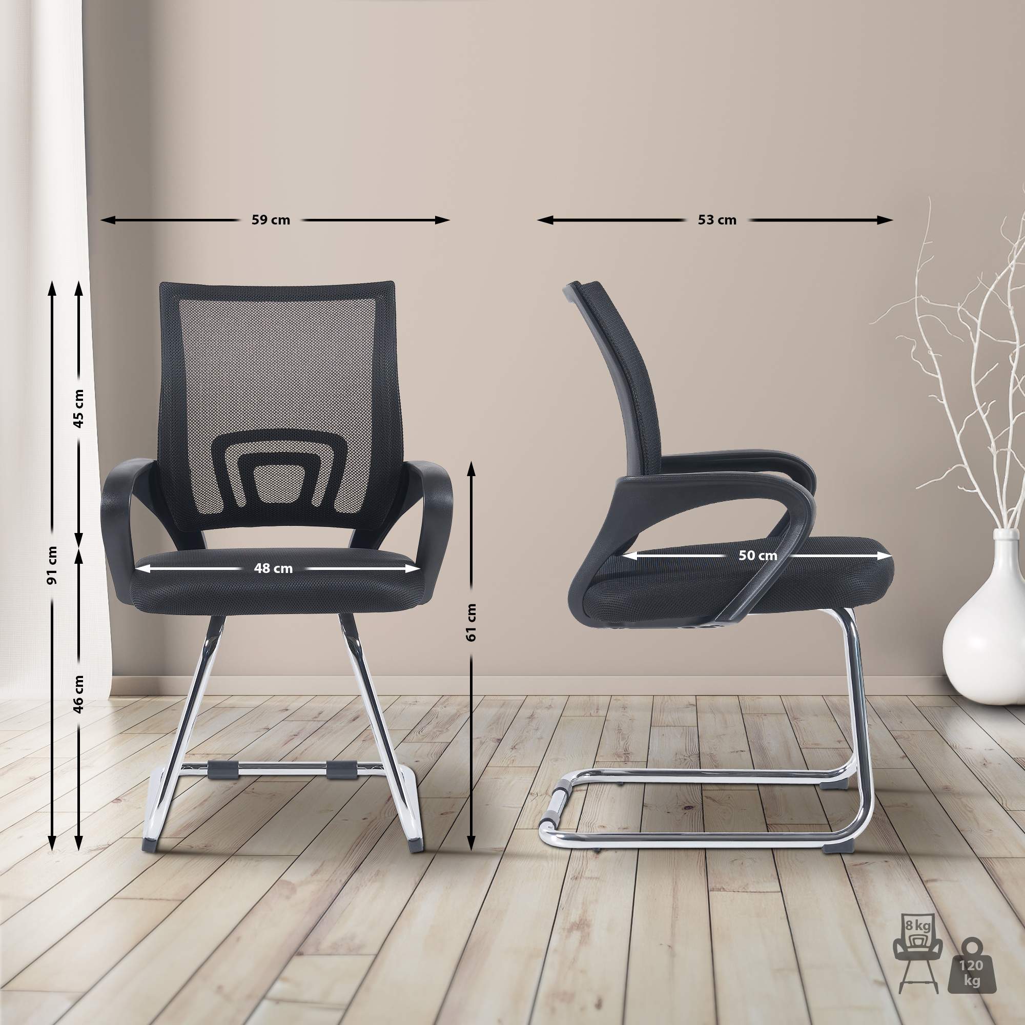 2er Set Besucherstühle Eureka, schwarz