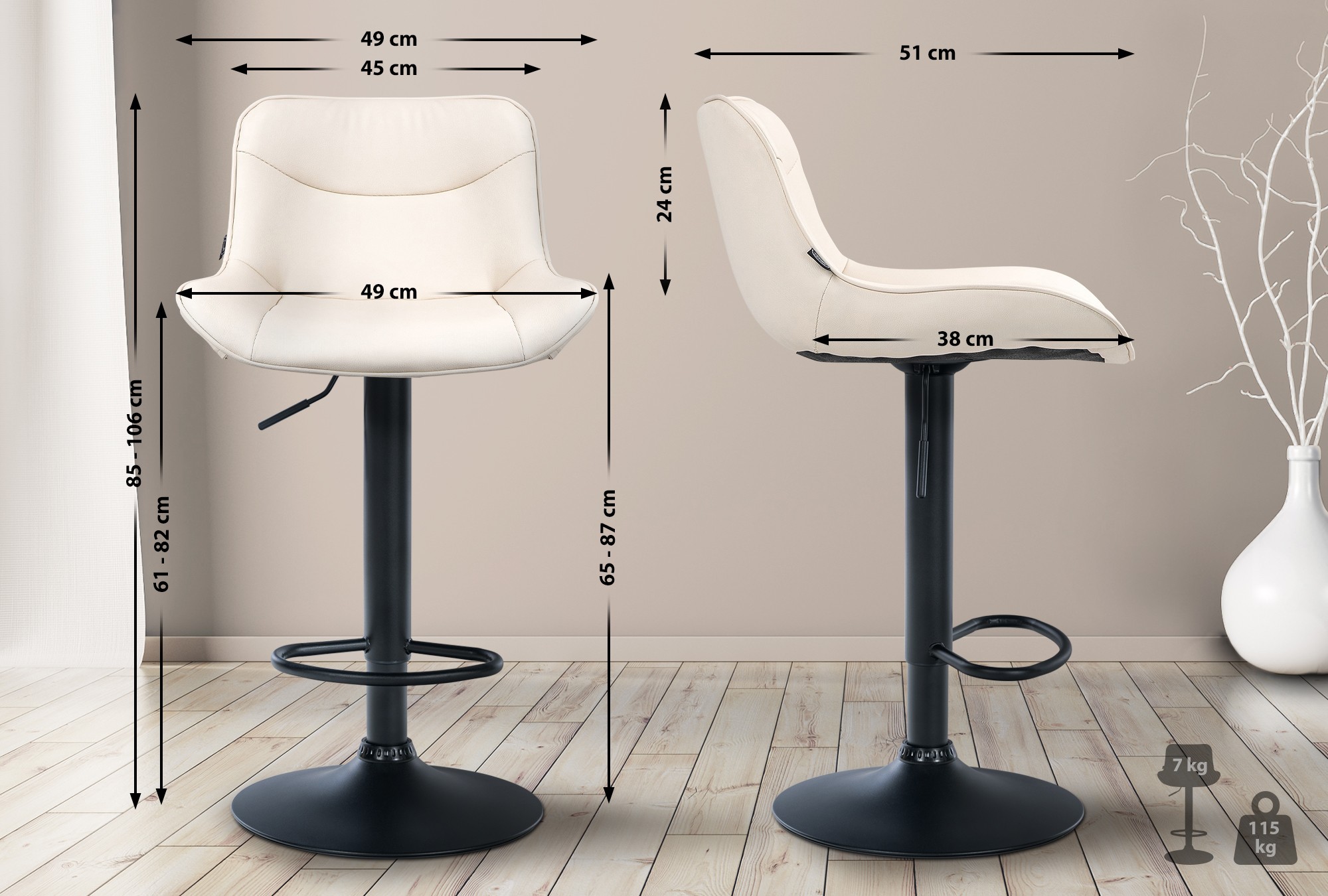 2er Set Barhocker Vonore Kunstleder schwarz, creme