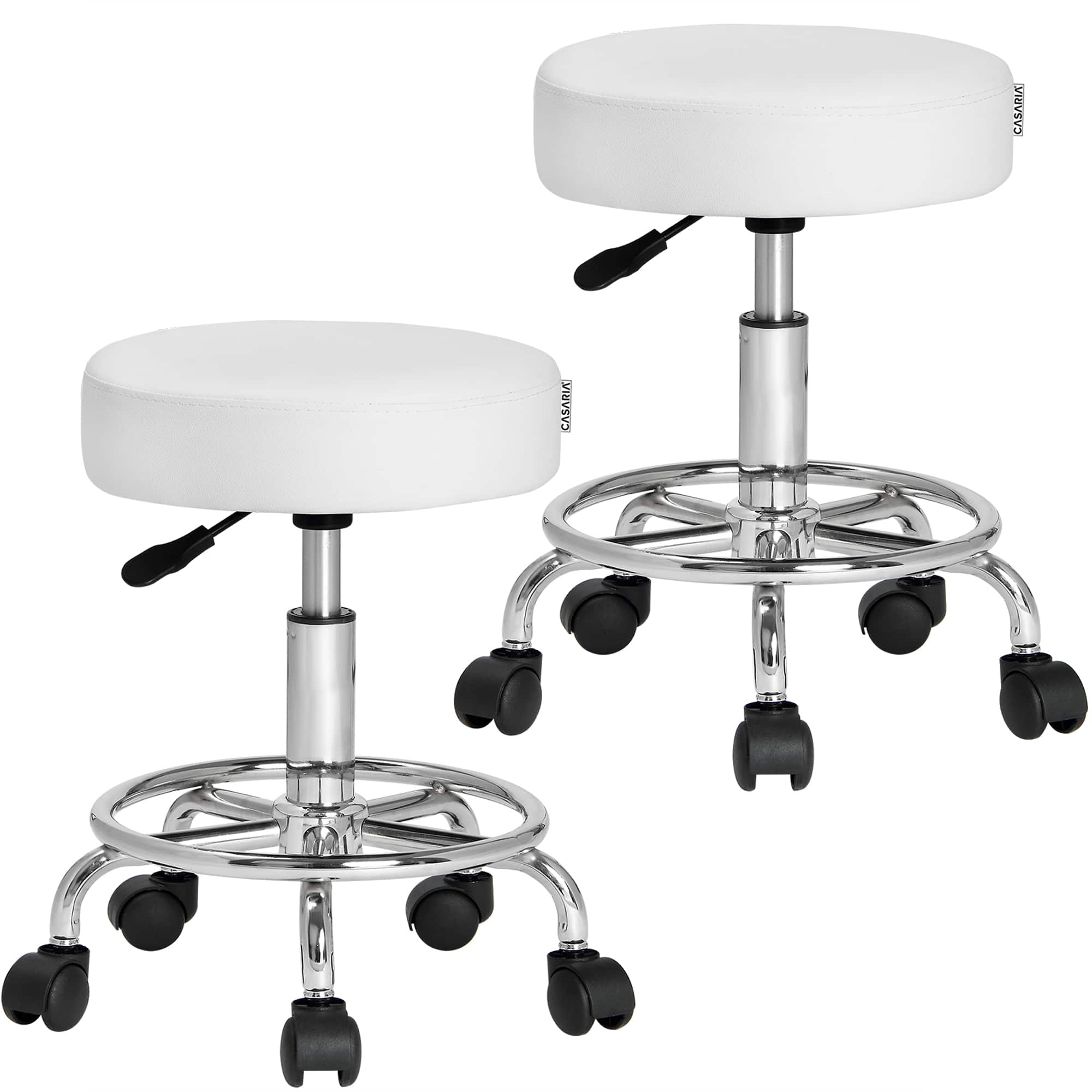 Rollhocker 2er-Set Kunstleder Weiß 360° drehbar