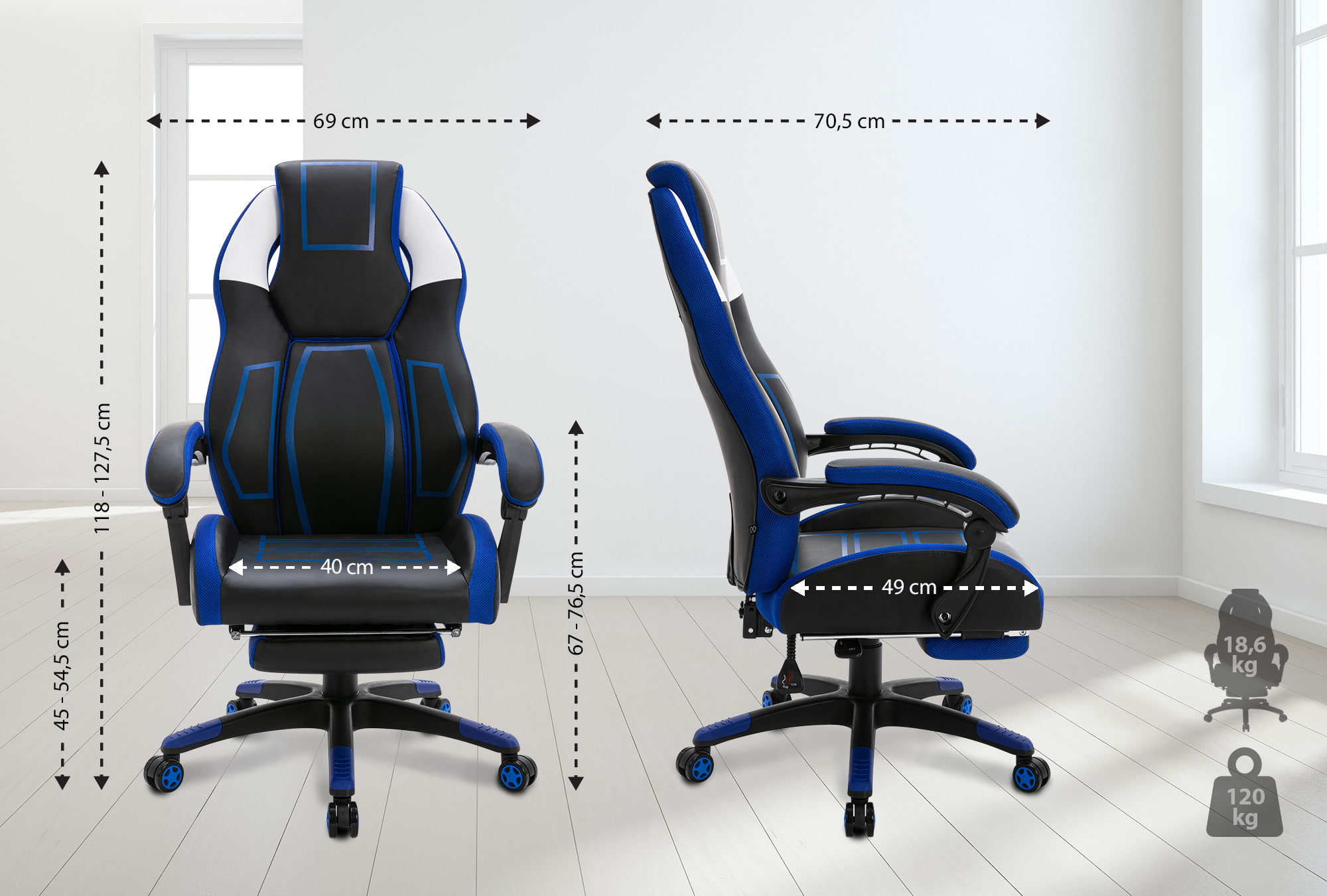 Bürostuhl Clovis Kunstleder, schwarz/blau