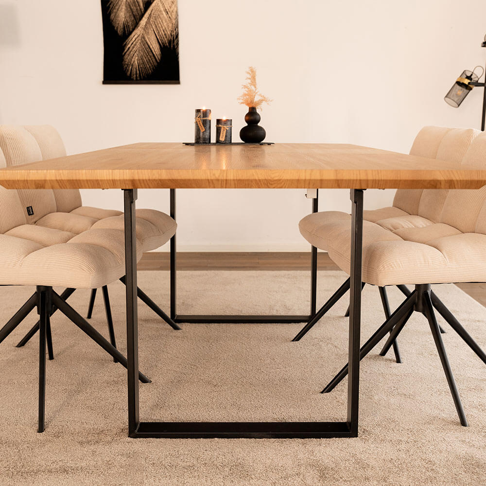 Esstisch Eckig Ausziehbar AVENCIA inkl. U-Fuß - 160-200 x 100 cm Light Oak