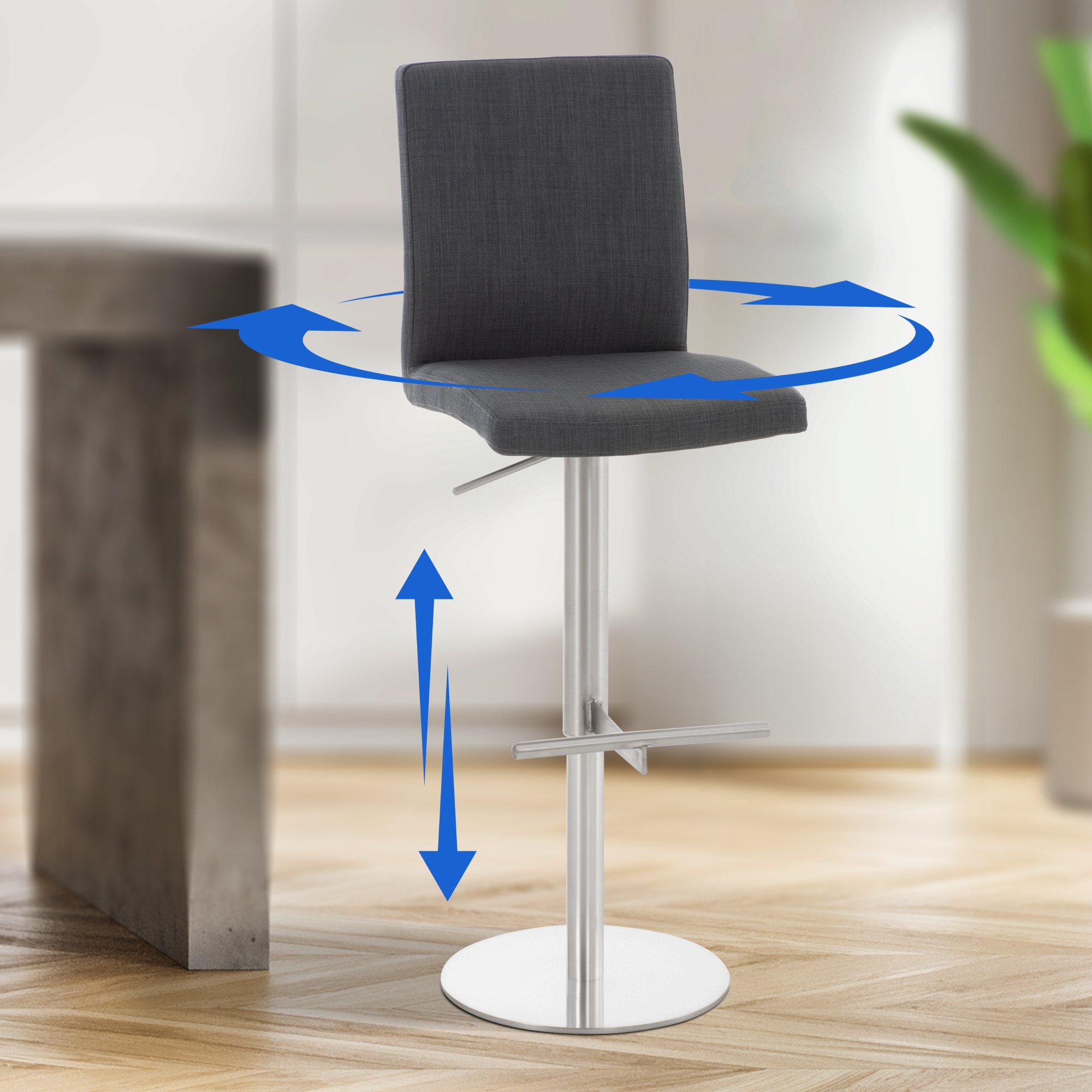Barhocker Cadiz Stoff edelstahl, dunkelgrau