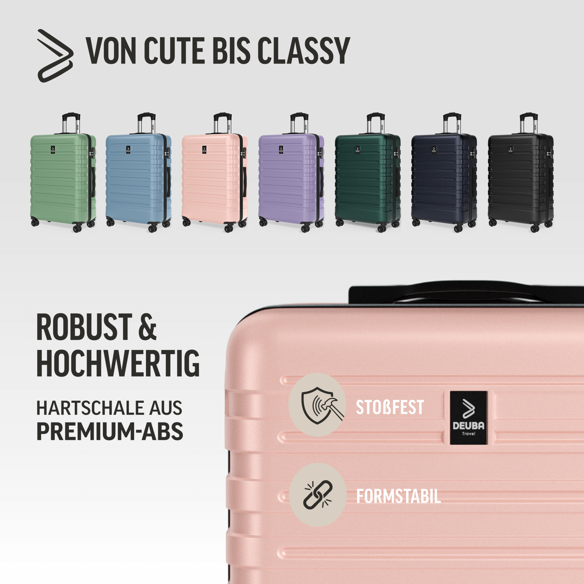 Hartschalenkoffer New York Set 3-tlg Pastellrosa Rollen 360º ABS