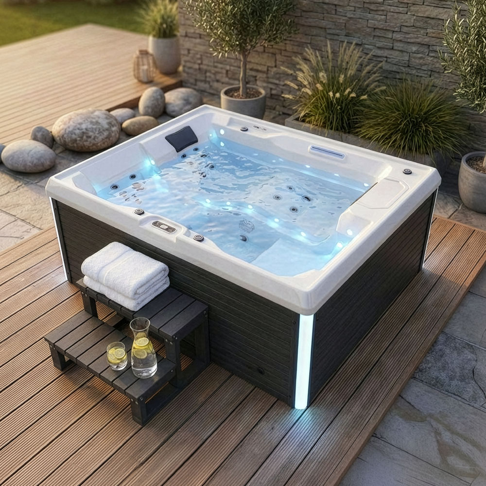 Outdoor Whirlpool mit Treppe und Thermoabdeckung STREAM 211 x 156 cm für 3 Personen