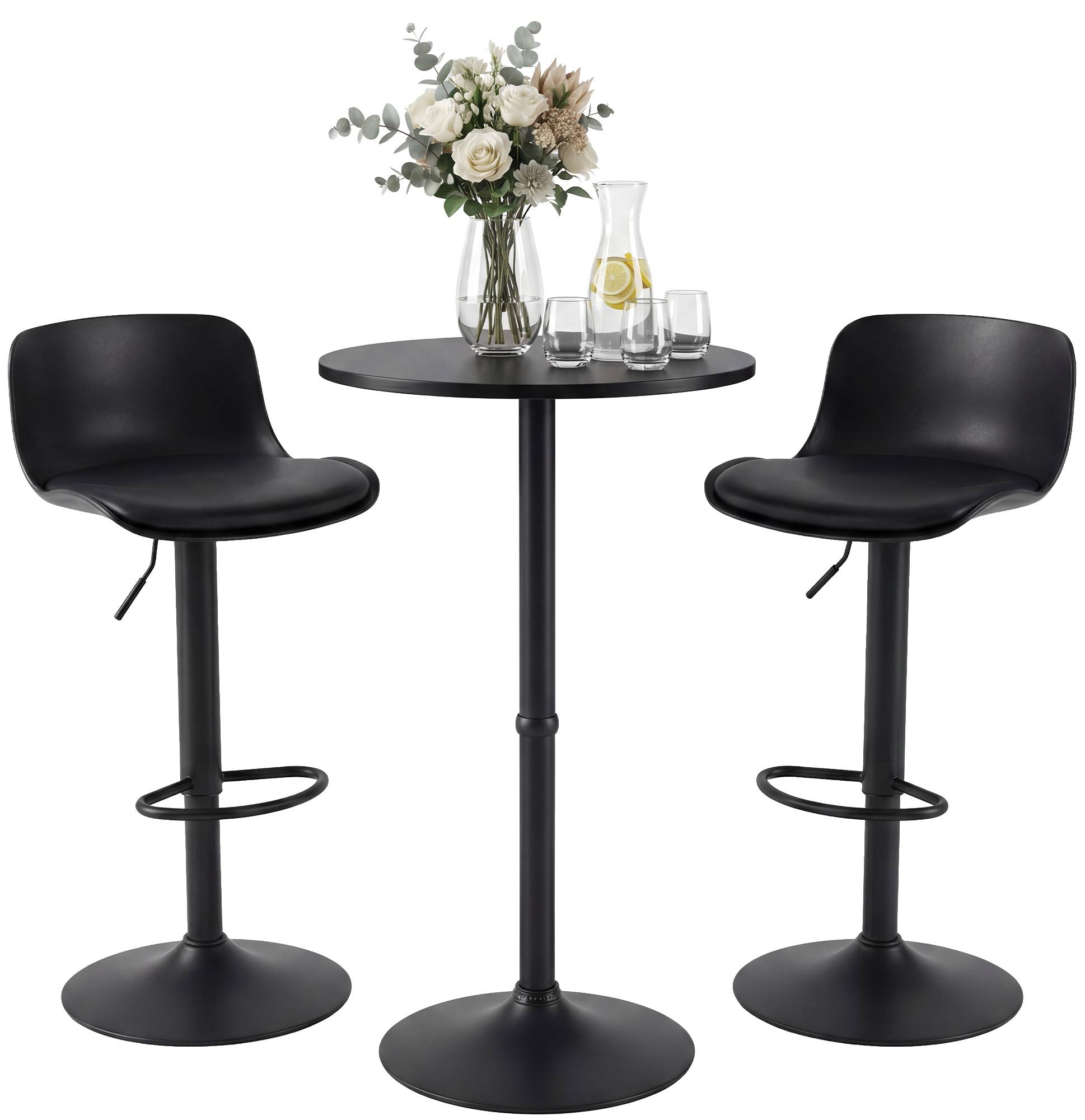 2er Bartisch Set Velor Kunstleder, schwarz