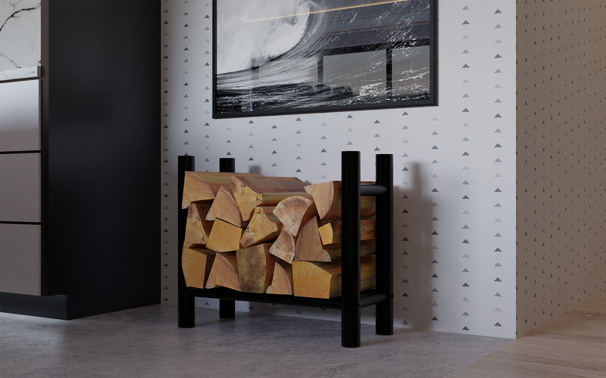 Kaminholzständer Medya rund 30x60x60 cm, schwarz