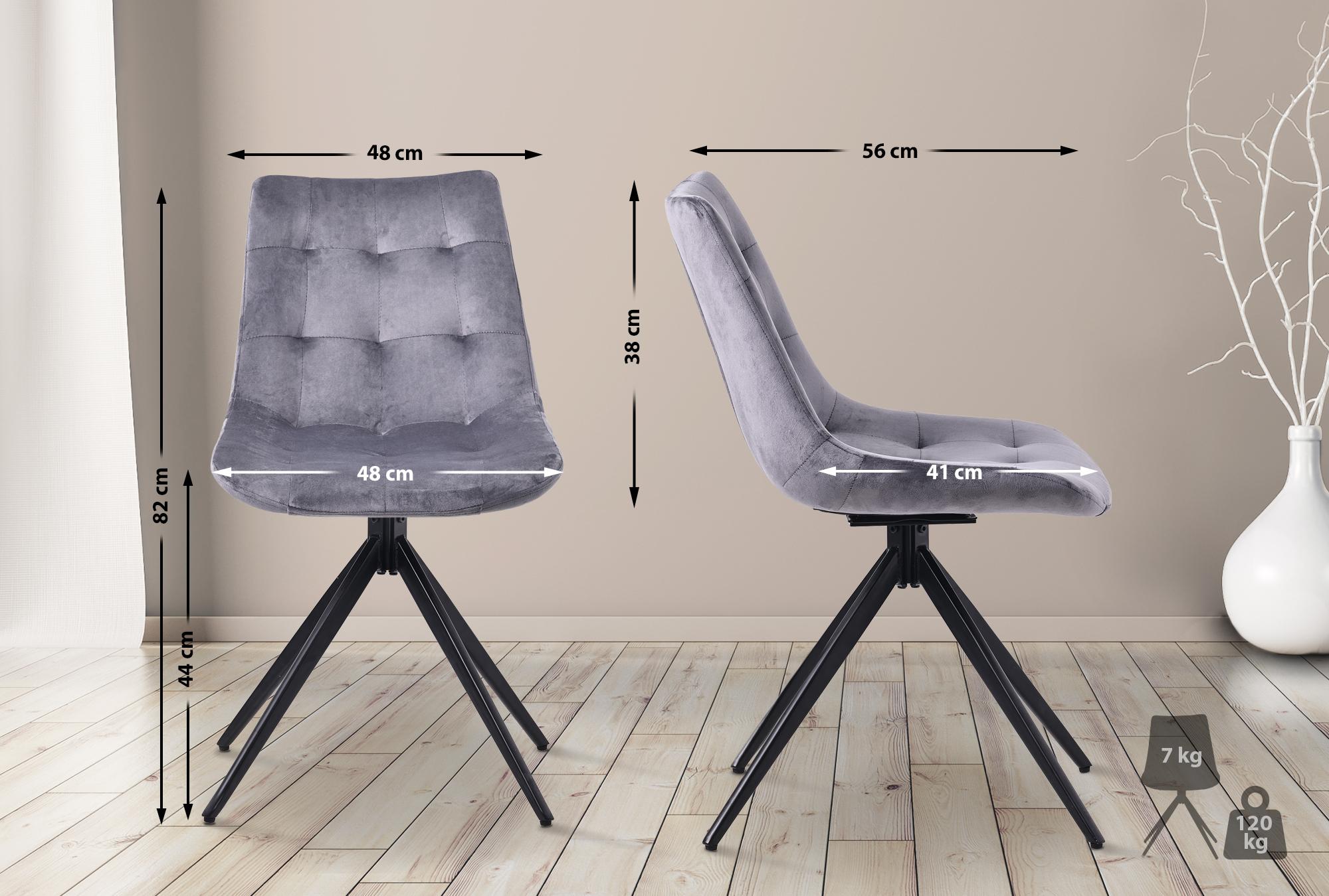 2er Set Esszimmerstuhl Merna Samt, dunkelgrau