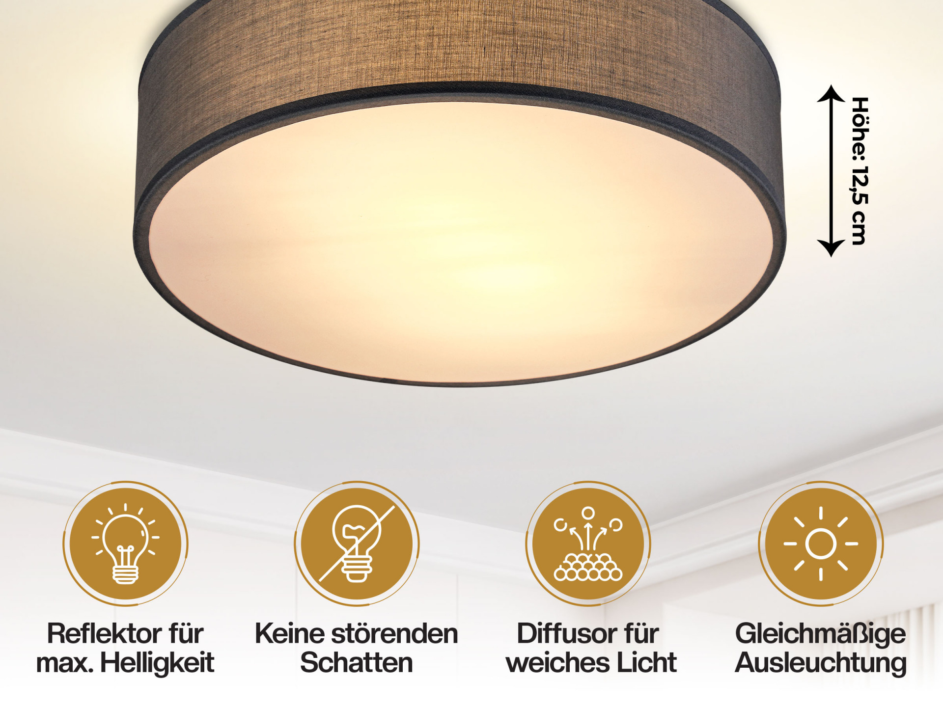 Deckenlampe Grau Stoff Ø30cm