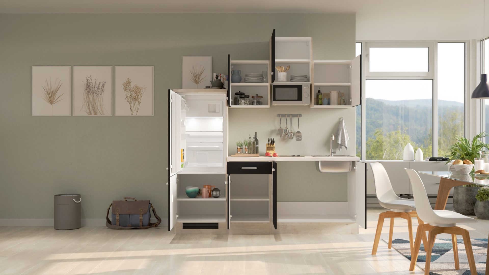 Singleküche ELVA 210 cm mit E-Geräten