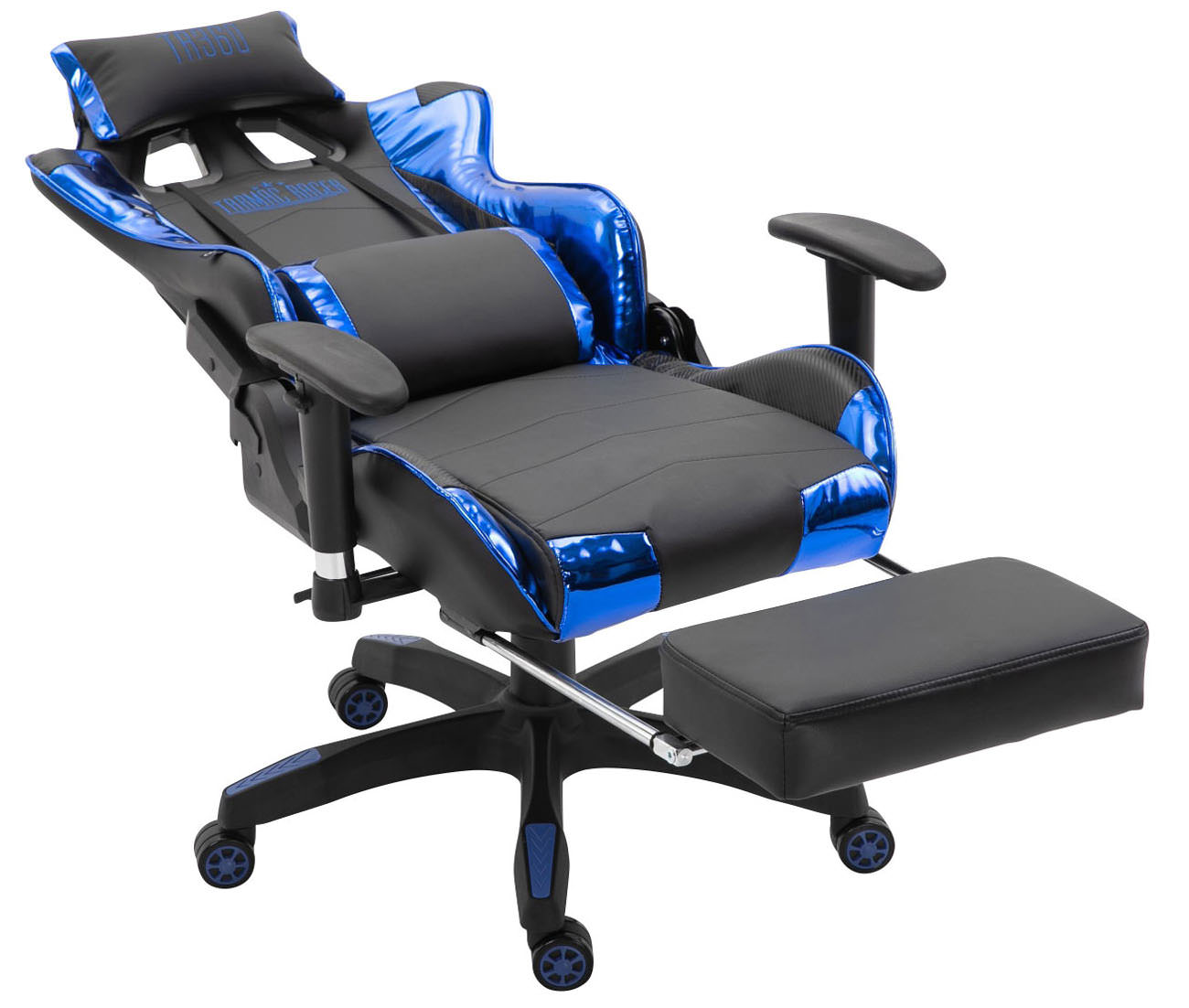 Racing Bürostuhl Turbo mit Fußablage glanz, schwarz/blau