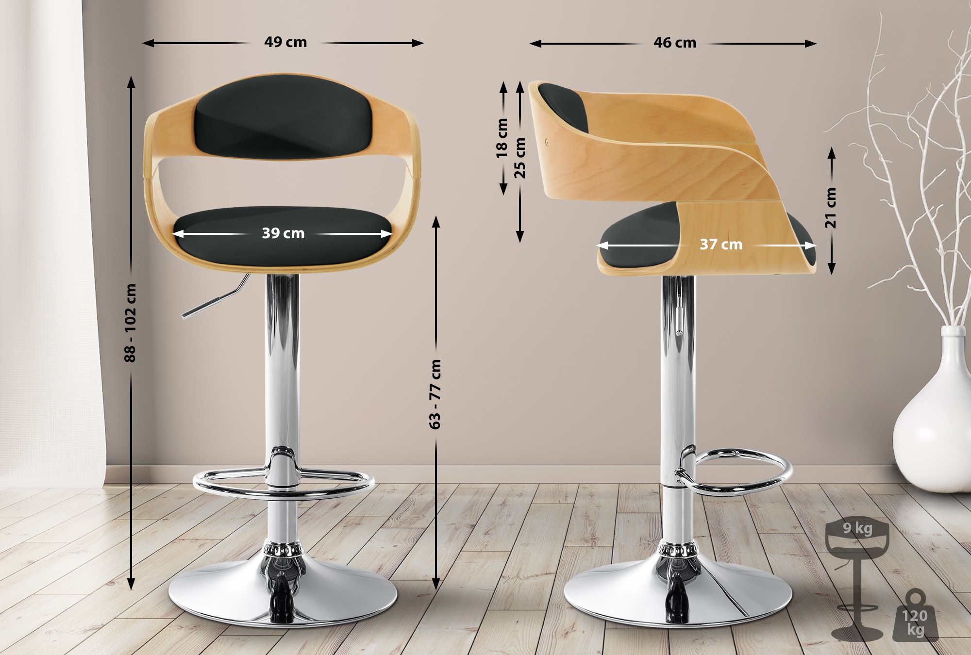 Barhocker Kingston C, natura/schwarz