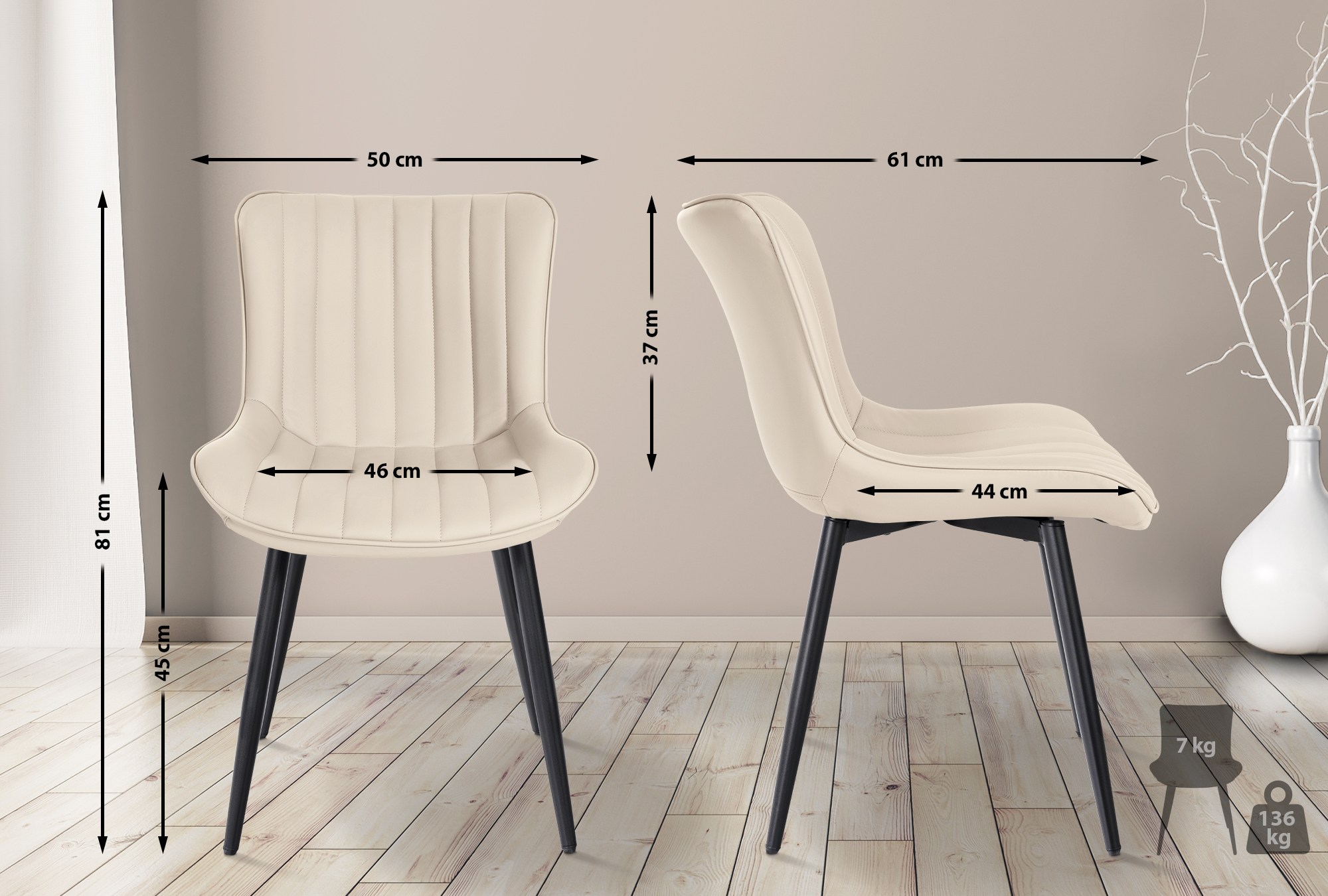 2er Set Stühle Largo Kunstleder, creme