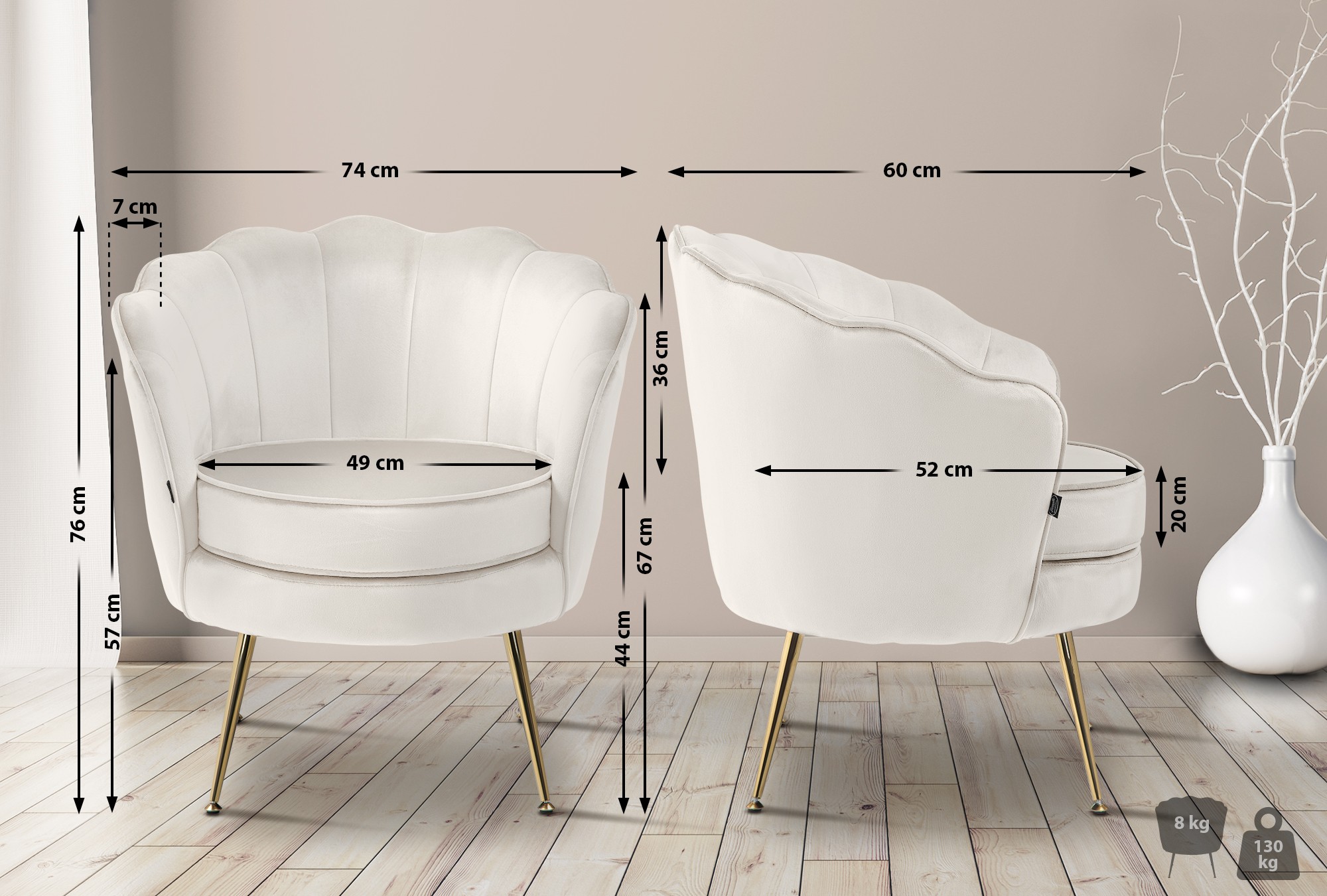 Stuhl Rosita Samt, creme