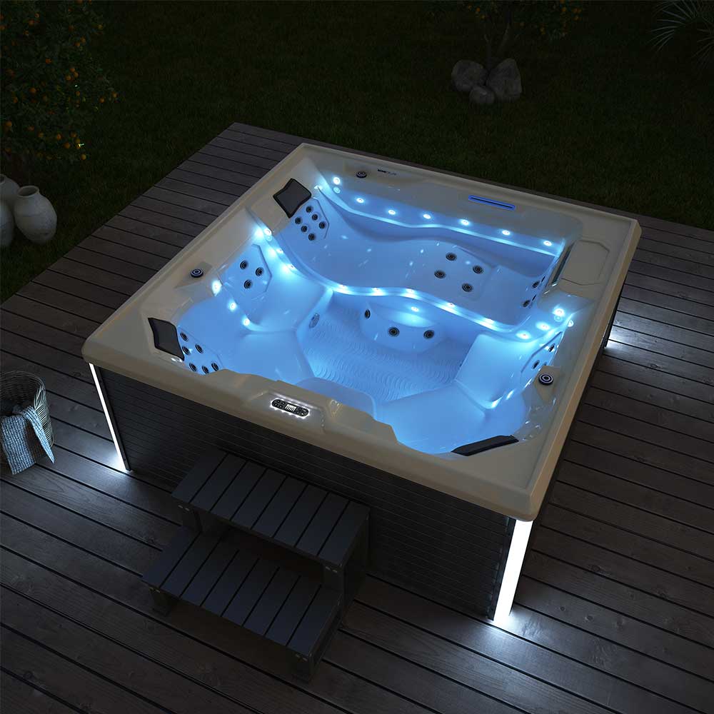Outdoor Whirlpool mit Treppe und Thermoabdeckung STREAM BIG - 207 x 207 cm für 5 Personen