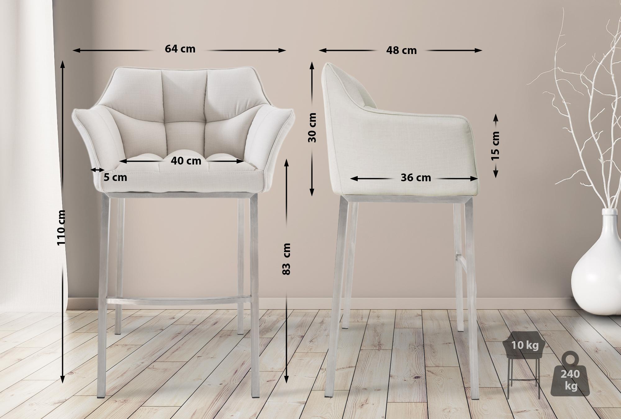 Barhocker Damaso E Stoff mit 4-Fuß Gestell, weiß