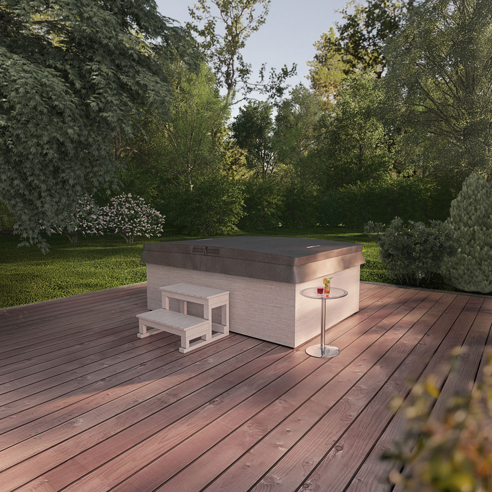 Outdoor Whirlpool NIMBUS mit Treppe und Thermoabdeckung - 190 x 140 cm für 2 Personen