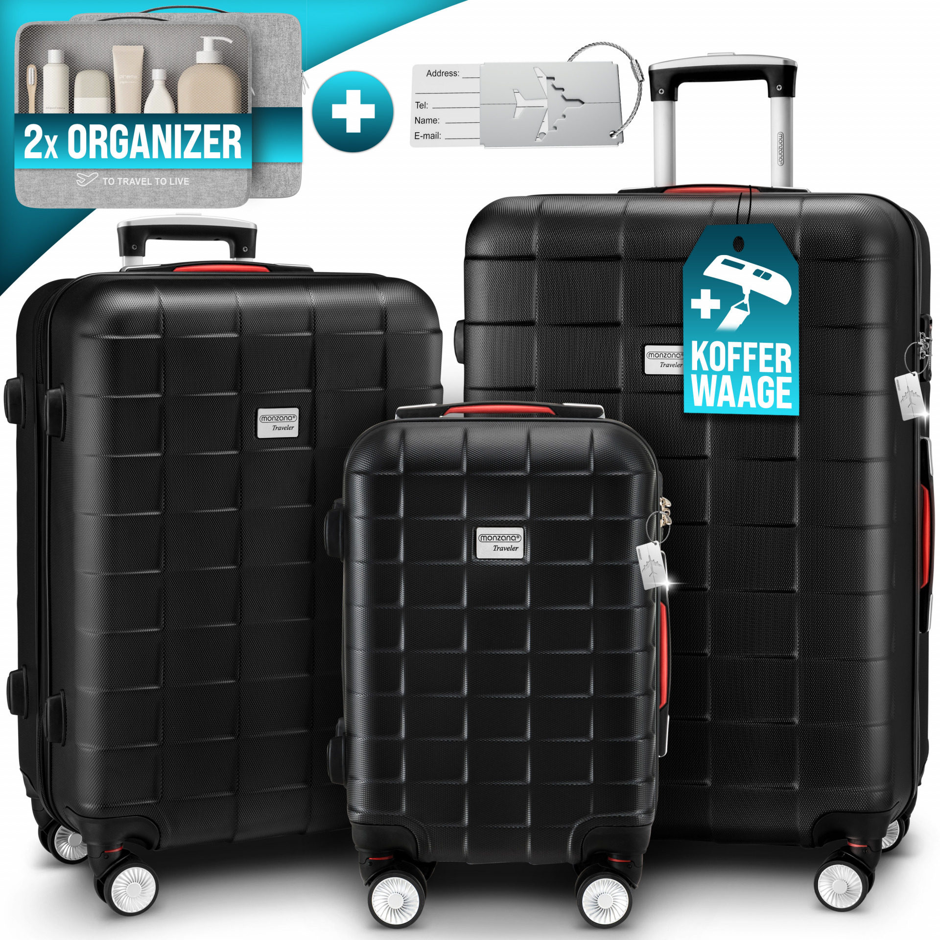 Hartschalenkoffer-Set Exopack 3-tlg Schwarz ABS Zubehör