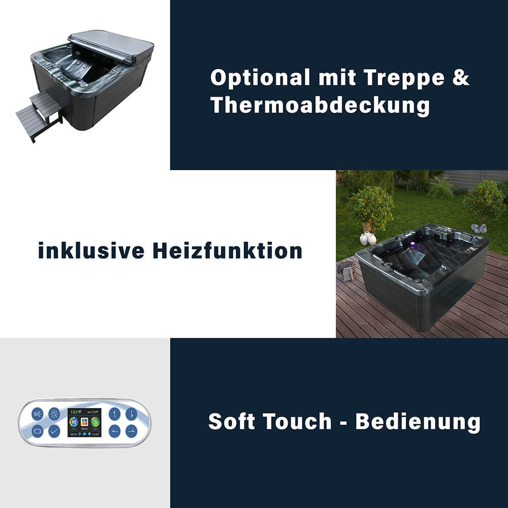 Outdoor Whirlpool BLACK MARBLE - Mit Treppe und Thermoabdeckung