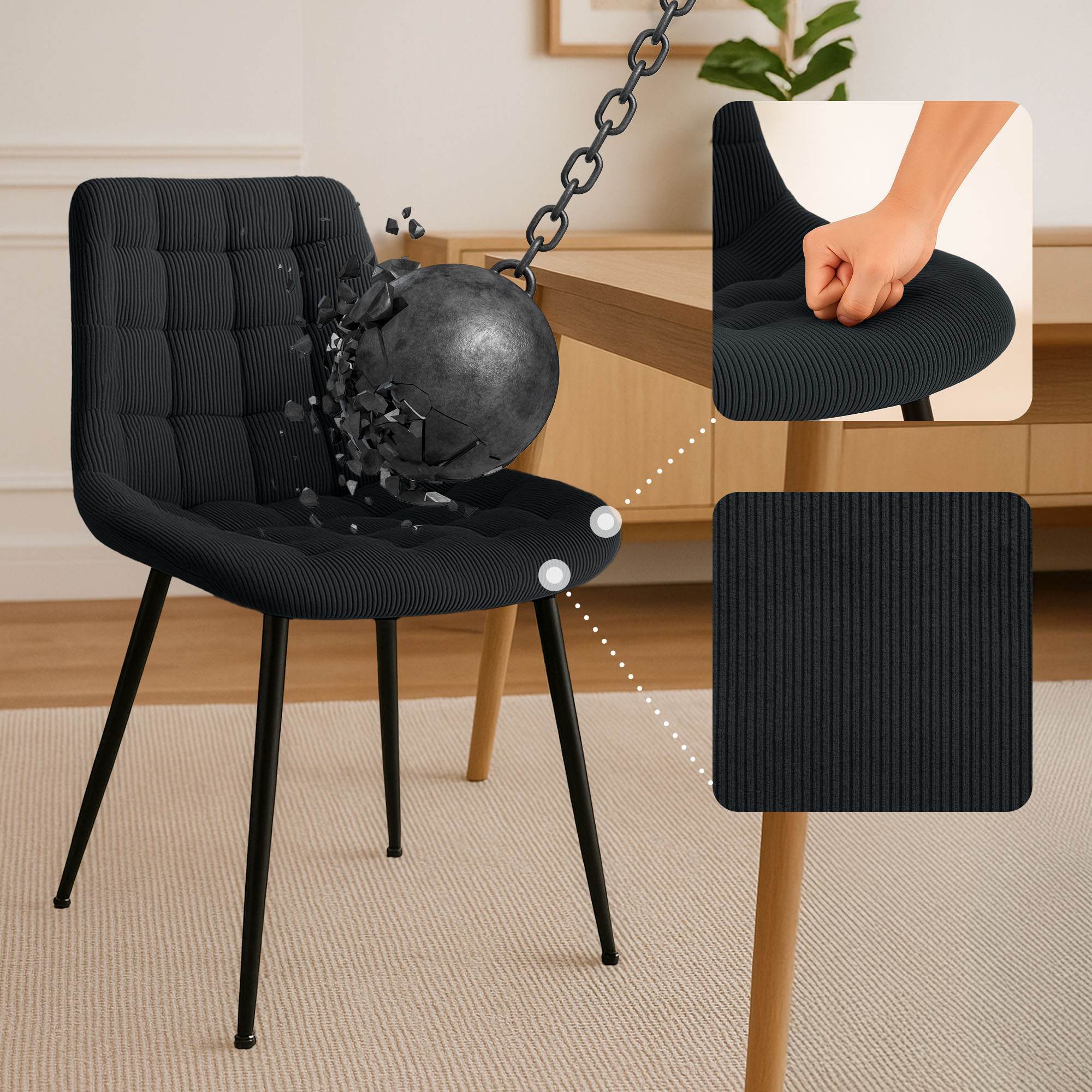 Esszimmerstuhl Sardna Cord, schwarz