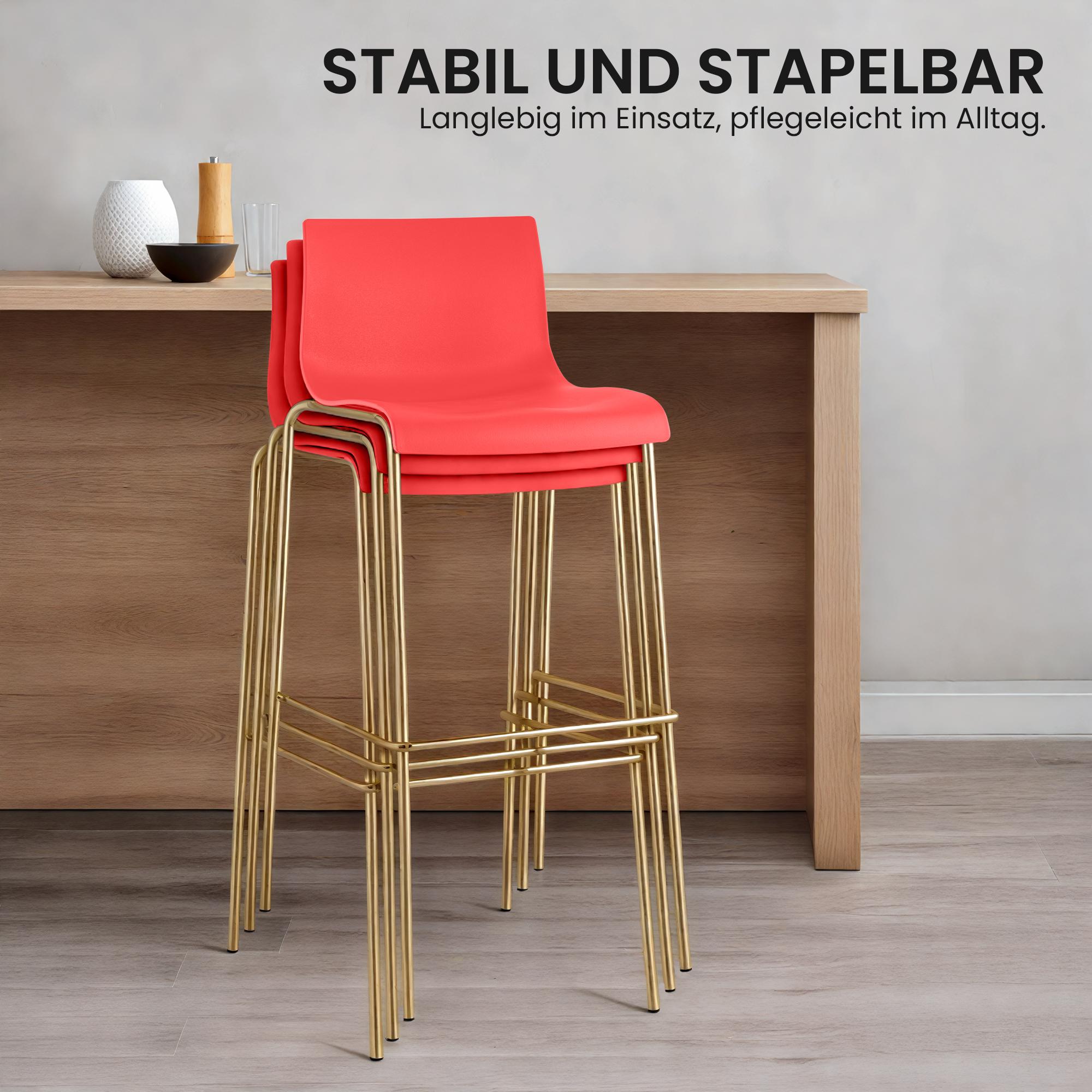 2er Set Barhocker Hoover Kunststoff 4-Fuß Gold, rot
