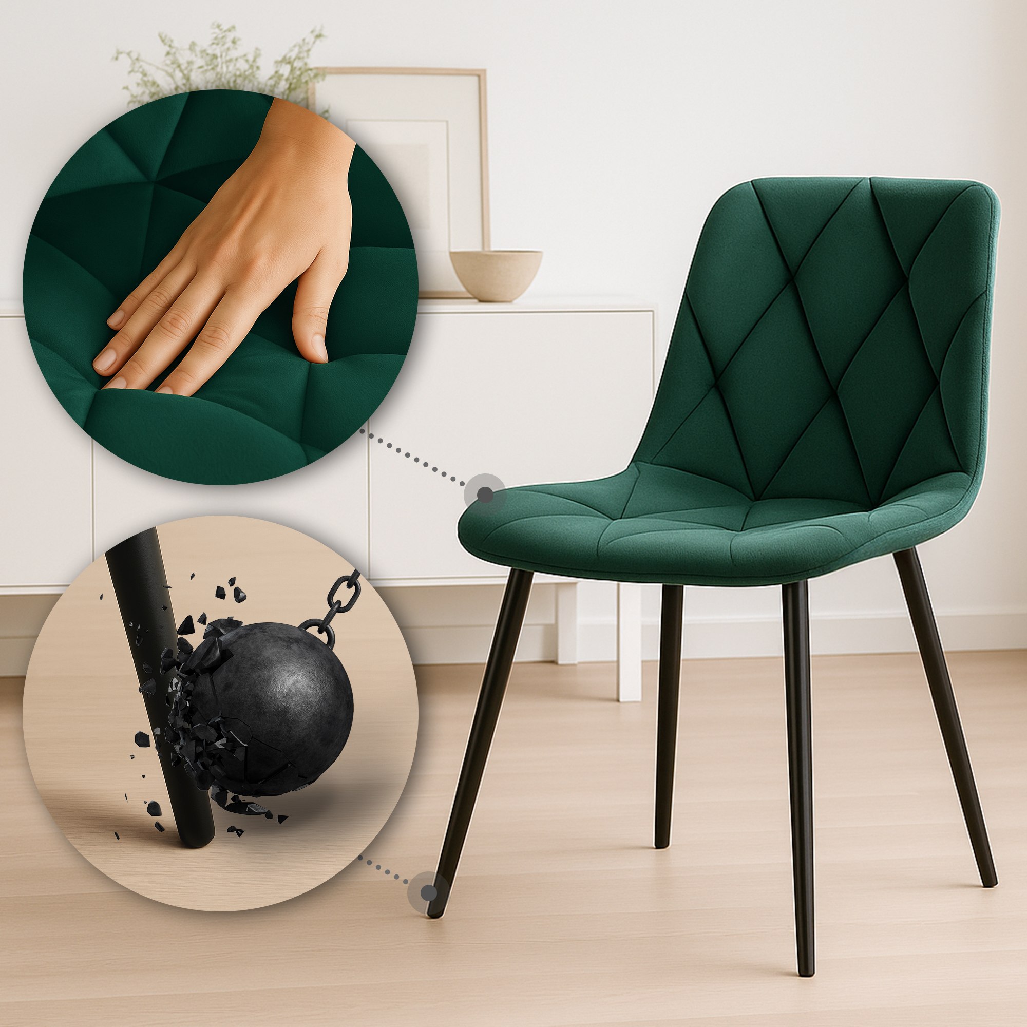 2er Set Esszimmerstuhl Clairton Samt, grün