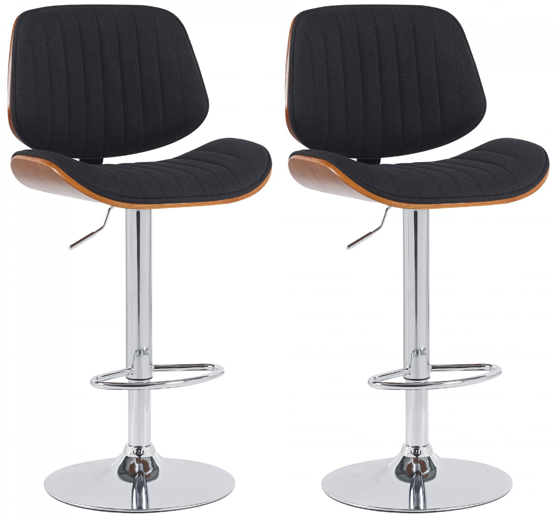 2er Set Barhocker Clawson Stoff chrom, walnuss/schwarz