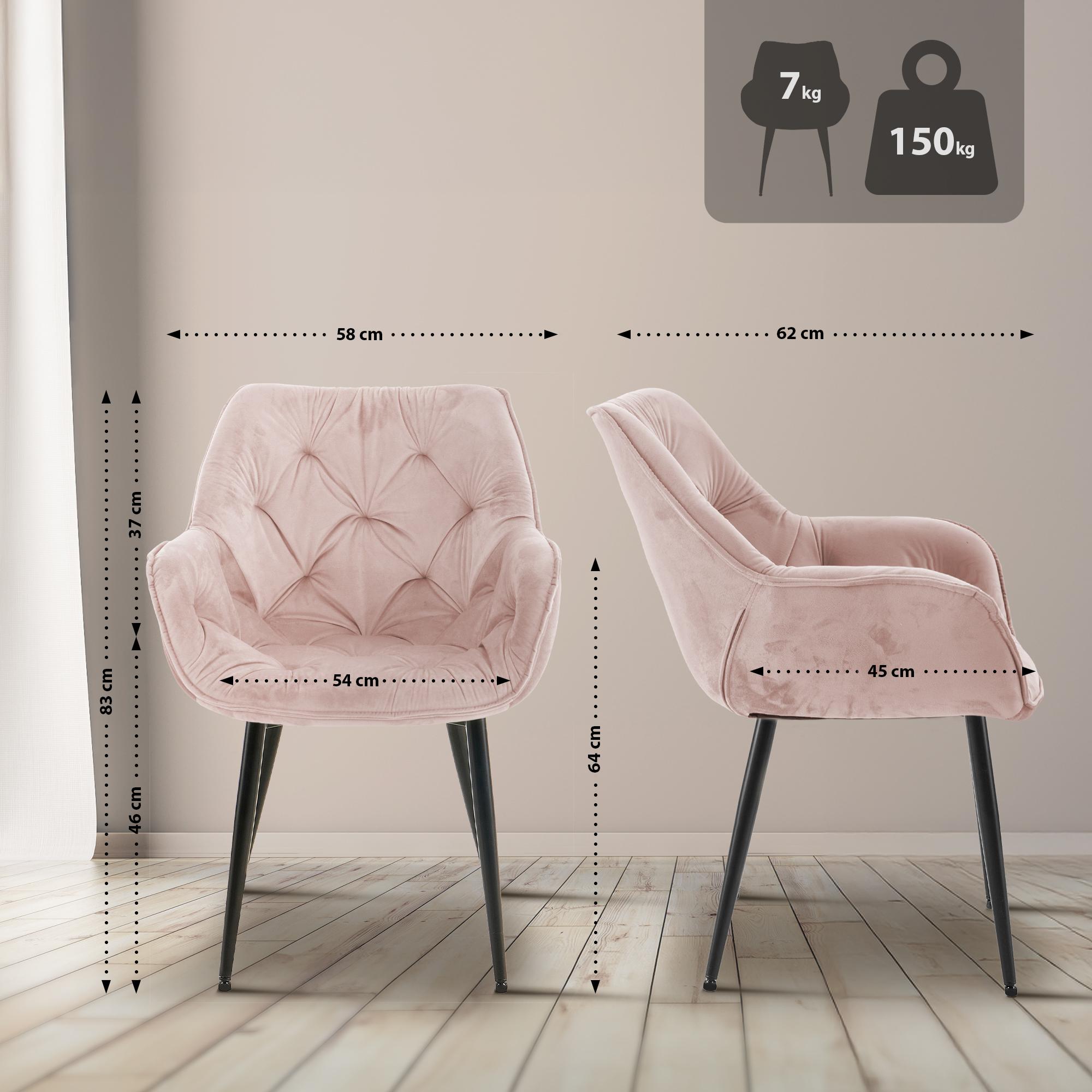 4er Set Stuhl Tanna Samt, pink